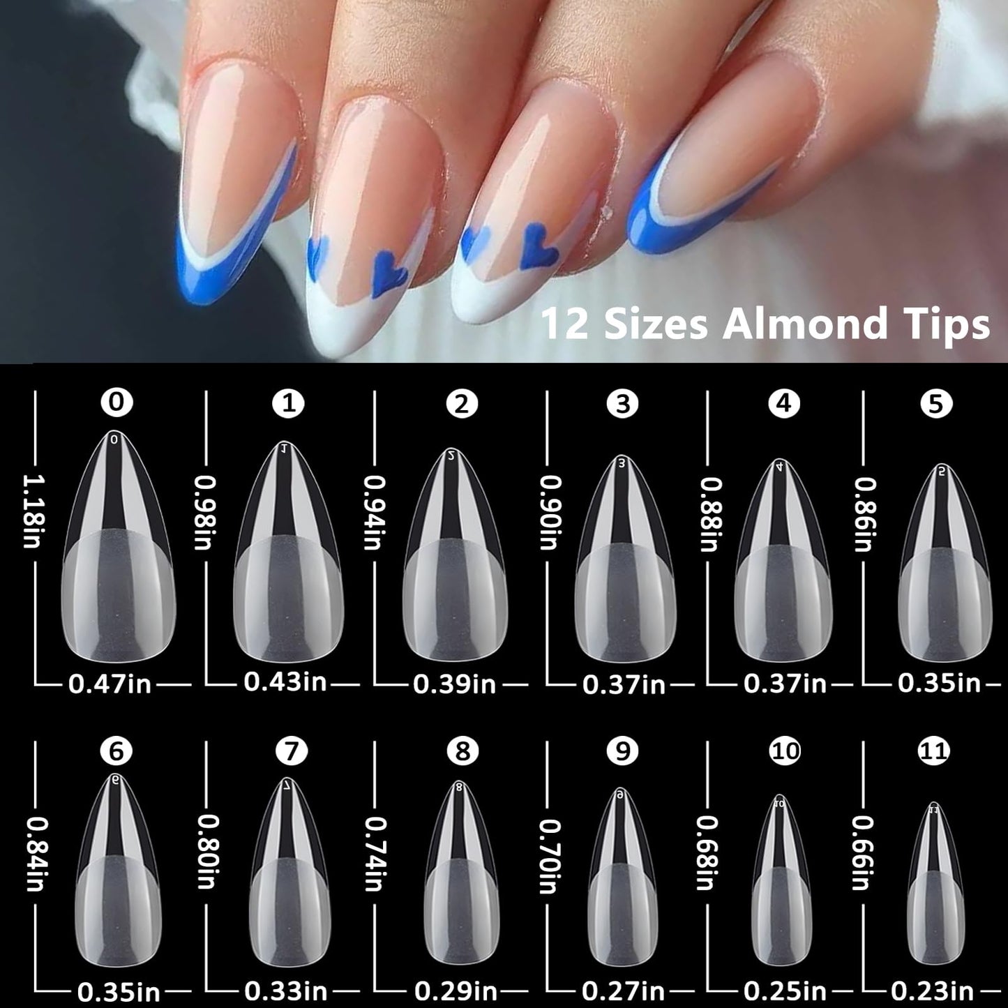 LoveOurHome 600pc Almond Nail Tips Medium Fake Nails Clear Press on Nail Almond Full Cover Short Stiletto Soft Gel Nails Tip Medium Artificial False Fingernails for Gel Acrylic Nail Extension