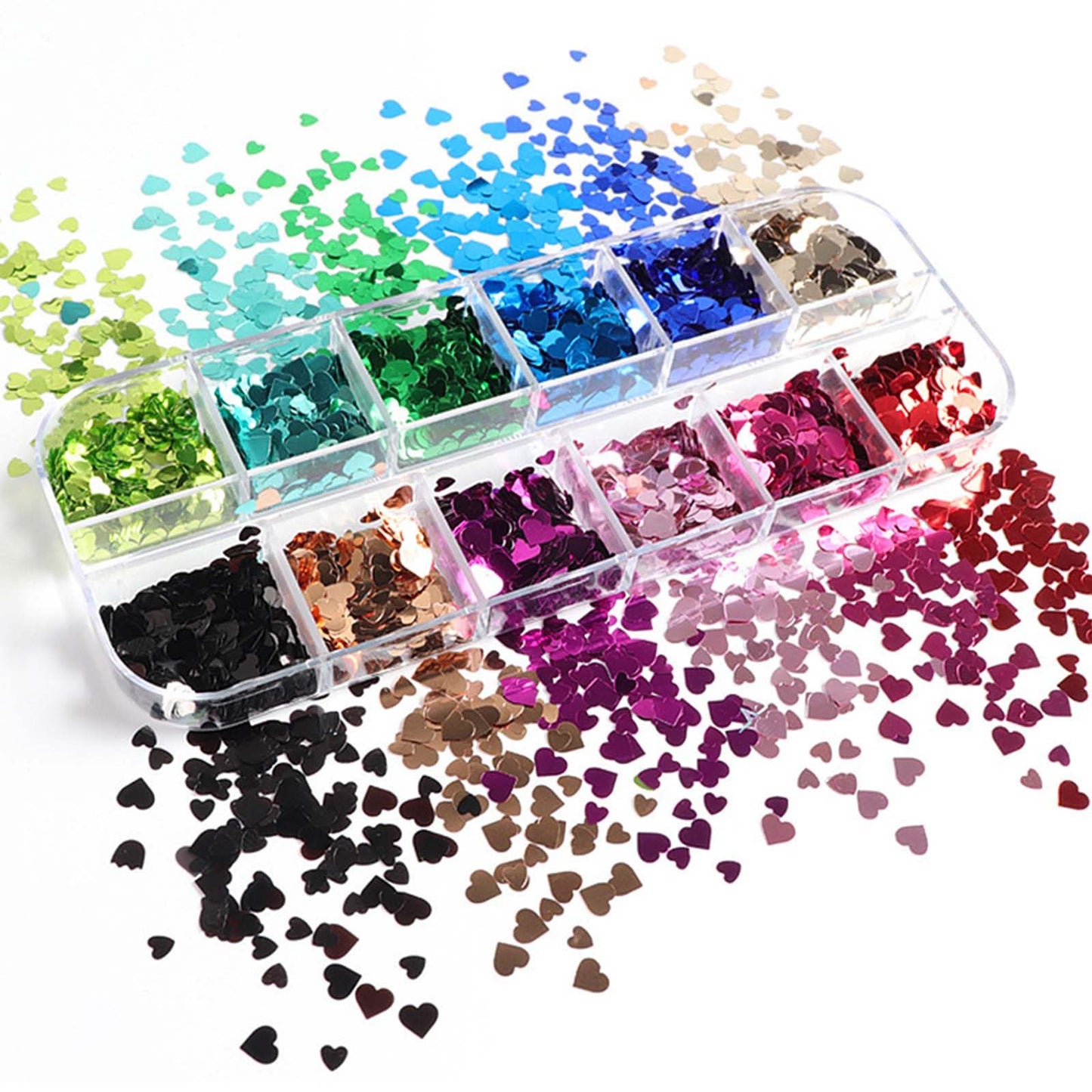 2Box Heart Nail Stickers Glitter Decal Valentine’s Day Nail Glitter Sequins 3D Holographic Laser Nail Sequins Colorful Nail Glitter Flakes Love Nail Sequins Design for Women Acrylic Nails Accessories