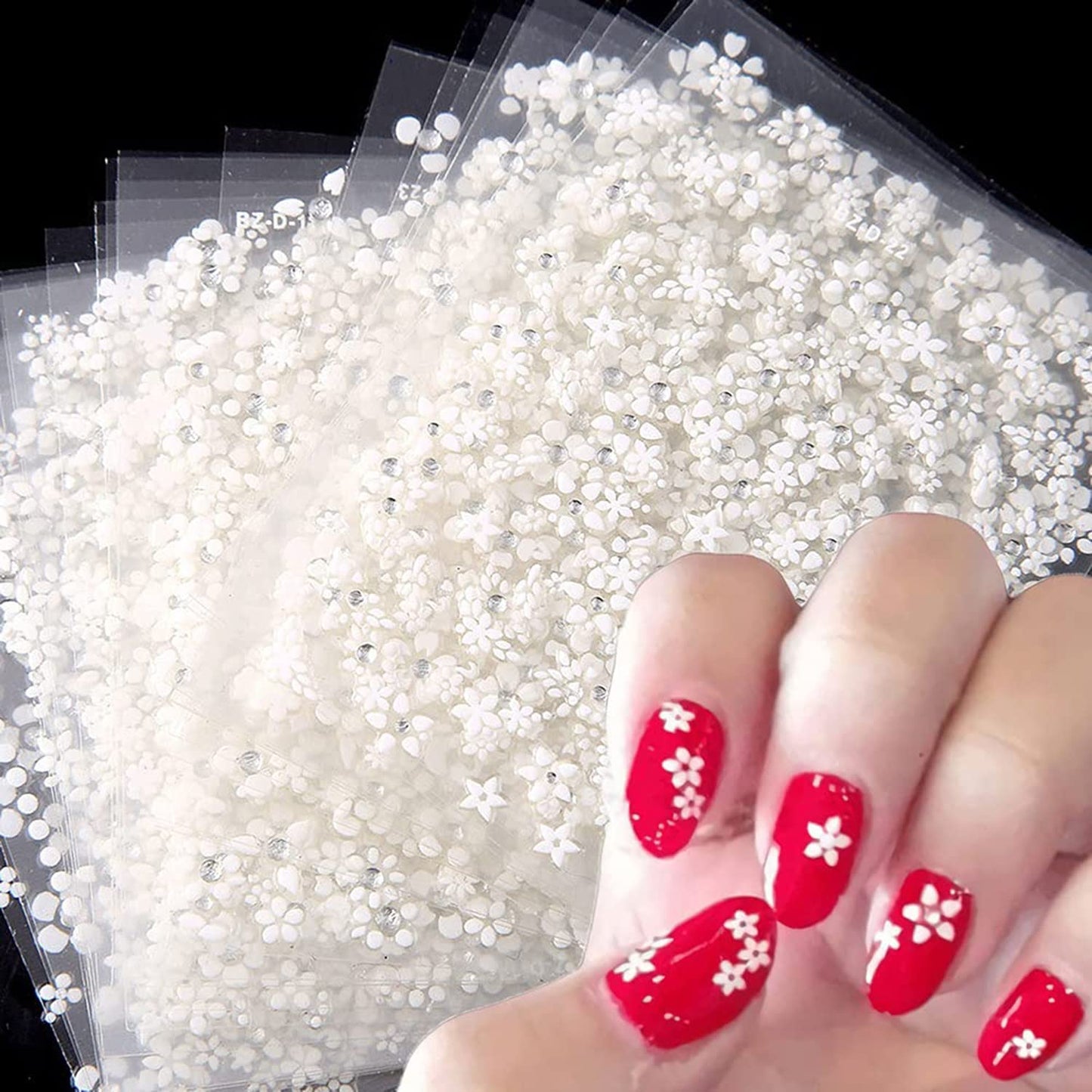 30 Sheets White Flowers Nail Stickers and 24 Sheets Nail Stencils Stickers