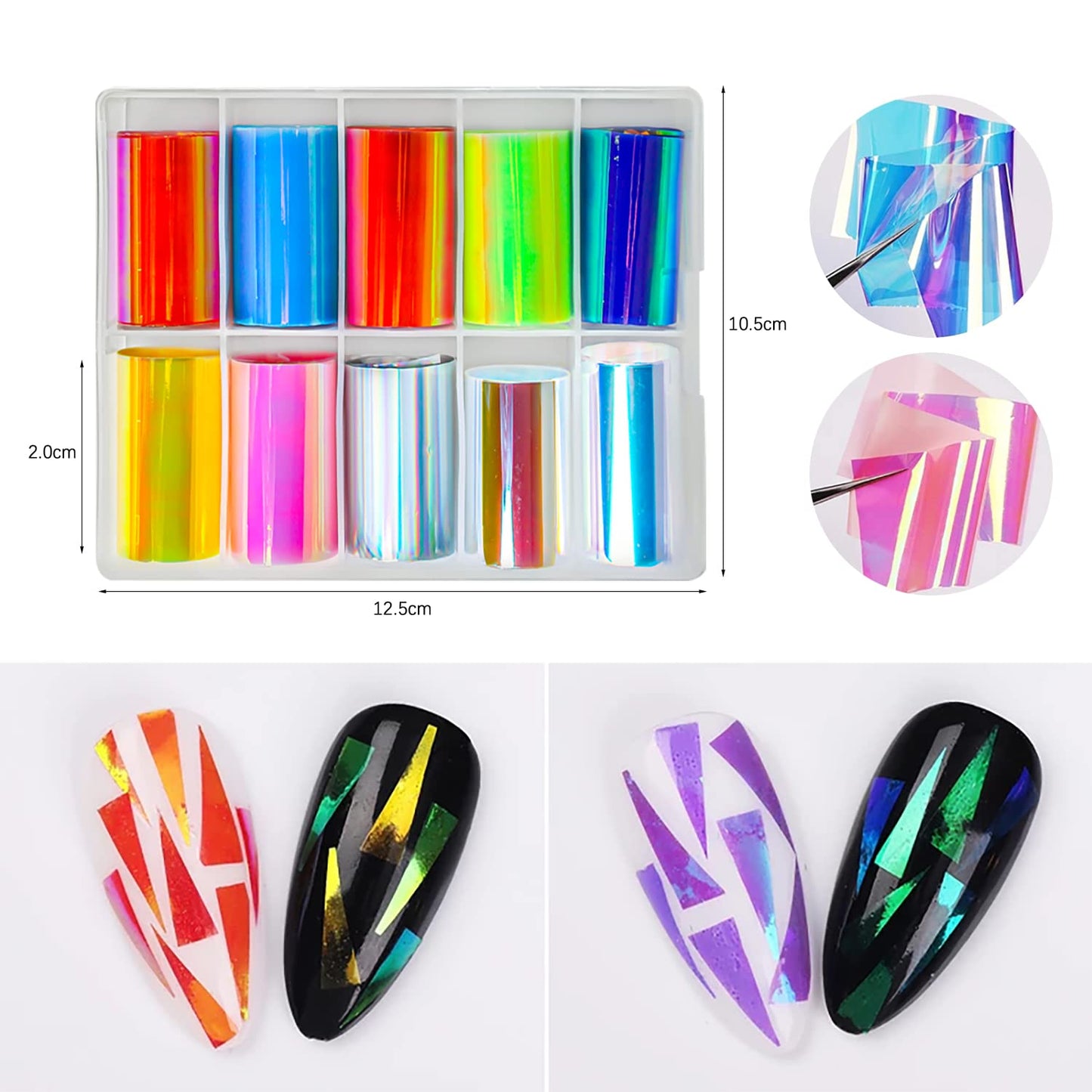 Holographic Nail Foil, 20 Rolls Iridescent Cellophane Nail Stickers Glass Paper Aurora Nail Foil Stickers Nail Decals Nail Accessories Nail Art Supplies (Don't Transfer)