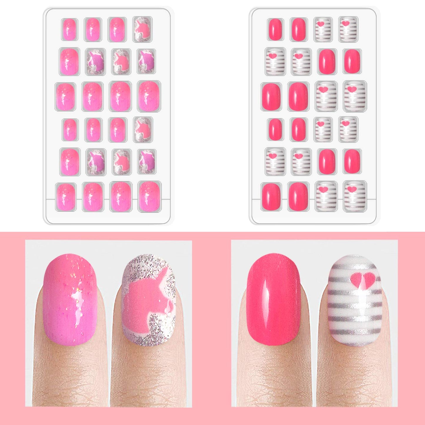 Laza 120pcs Children Nails Girls Press On Artificial Nail Tips Pre-glue Full Cover Short Cute False Nail Kits Lovely Christmas Gift for Children Kids Little Girl Nail Art Decoration - Pinky Lady