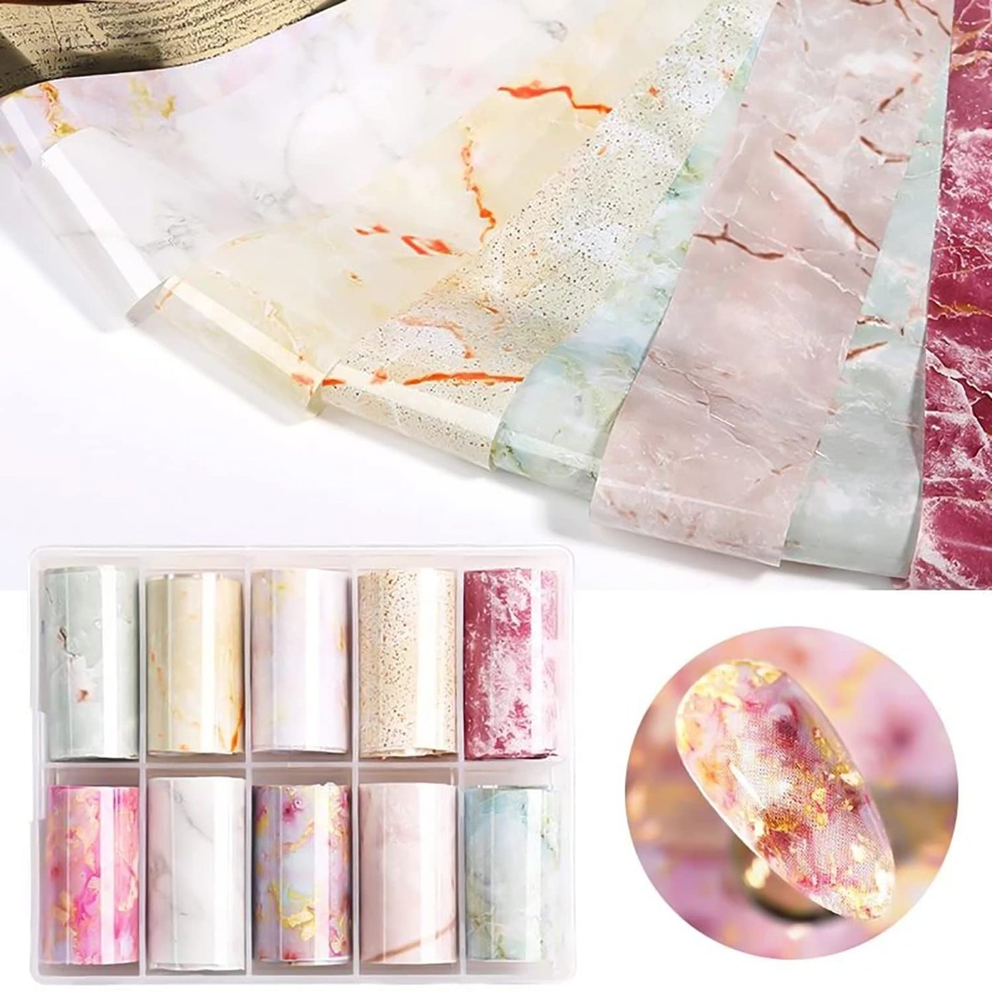 Nail Foil Transfer, DANNEASY 20 Roll Marble Nail Foils Starry Sky Holographic Naisl Art Stickers Decal Iridescent Foil for Nails Design for Women Girls