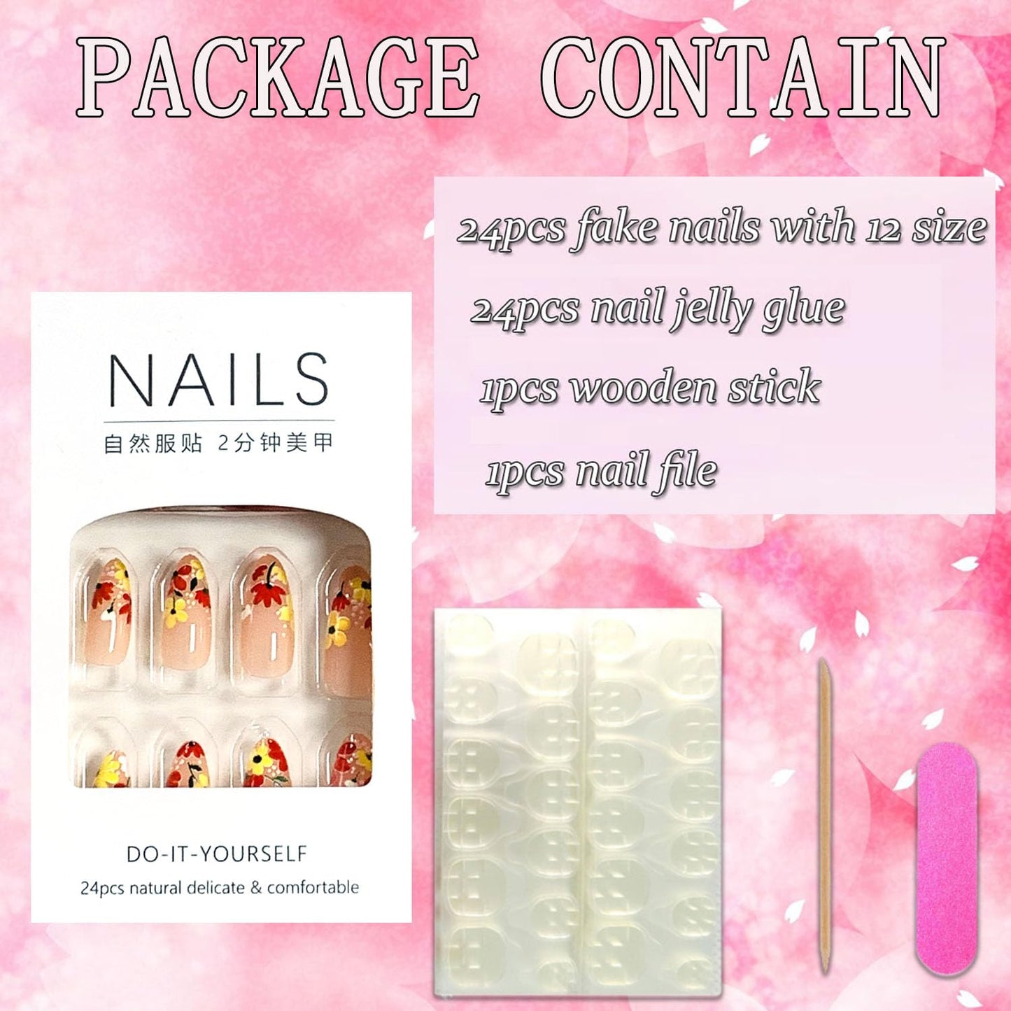 FIEONCIY Press on Almond Nails Short Length Glossy Acrylic Almond Shaped False Nails with Designs Artificial Medium Fake Nails with Charms Glue Stick on Fingernails for Women Girls(WSJ2397)