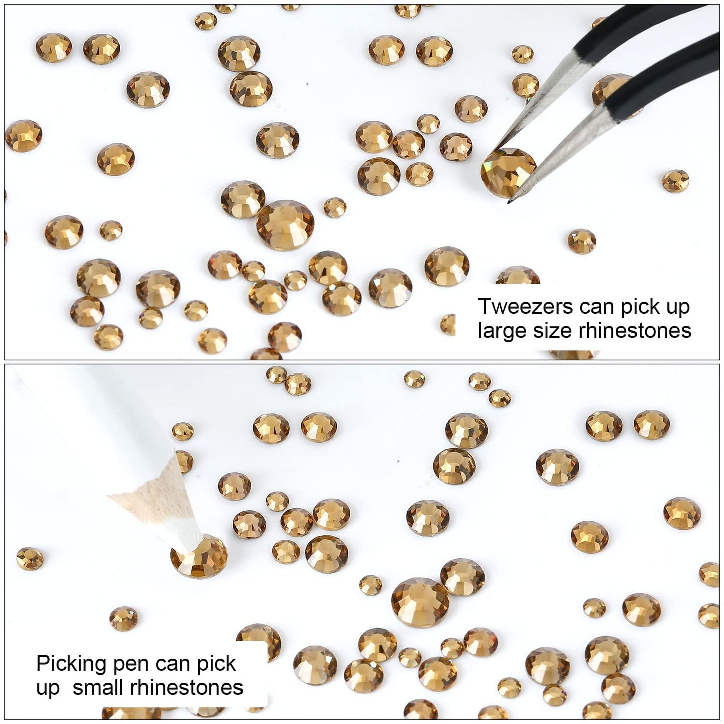 Meibite Brown Glass Flatback Rhinestones for Nails, Crafts & Clothes – 4240PCS 6 Sizes (SS6–SS20) Crystal Gems Kit with Tweezers & Picker, Non Hotfix DIY Rhinestones for Tumblers, Shoes, Nail Art
