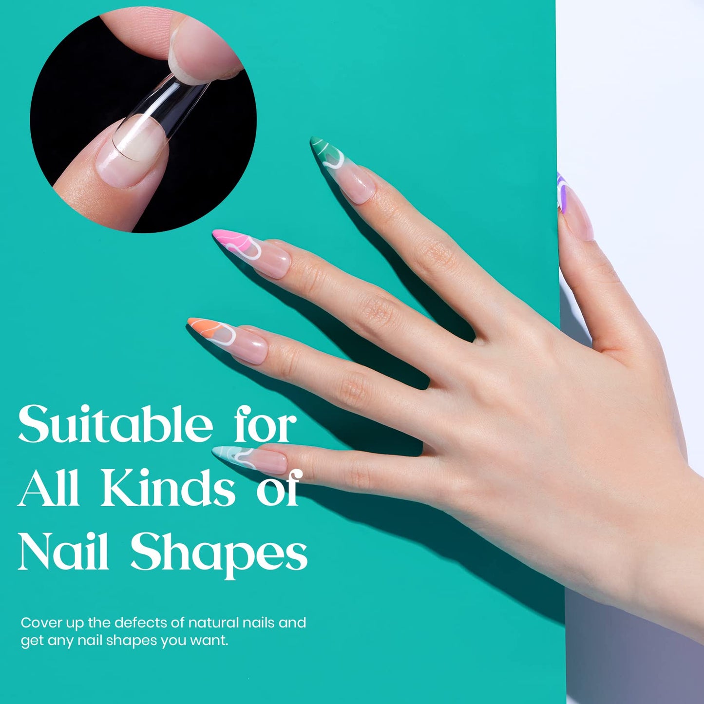 Beetles Gel Nail Tips Clear, Stiletto Medium, 500Pcs 10 Sizes, Pre-Shaped Full Cover Soft Acrylic False Press On Nail Tips Stiletto Shape Easy DIY Nail Extension Salon Gift for Women