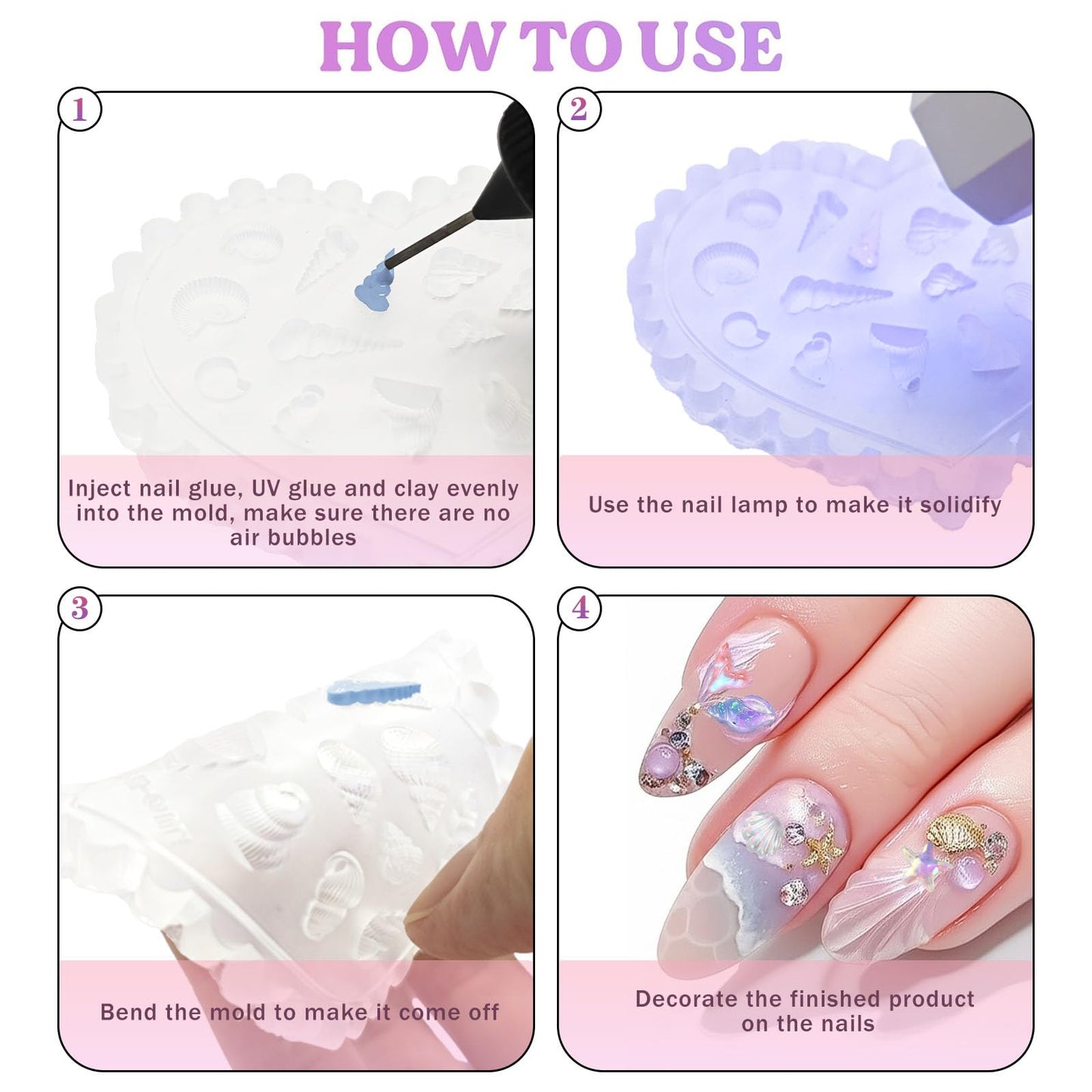 3D Silicone Nail Molds, 6Pcs Ocean Nail Art Molds Art Nail Silicone Mold with 103 Sea Charm Starfish Resin Seahorse Template Mould for Women Holiday Beach Nail Charms Accessories