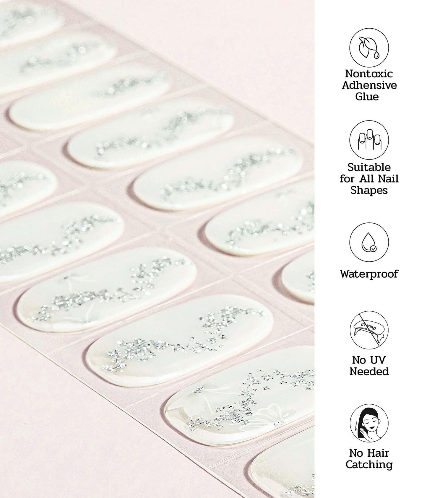 ruyeefam Nail Polish Strips (No UV Lamp Needed) - 22 Pcs Salon Quality Gel Nail Stickers - Long Lasting Wraps (Creamy Silk White)
