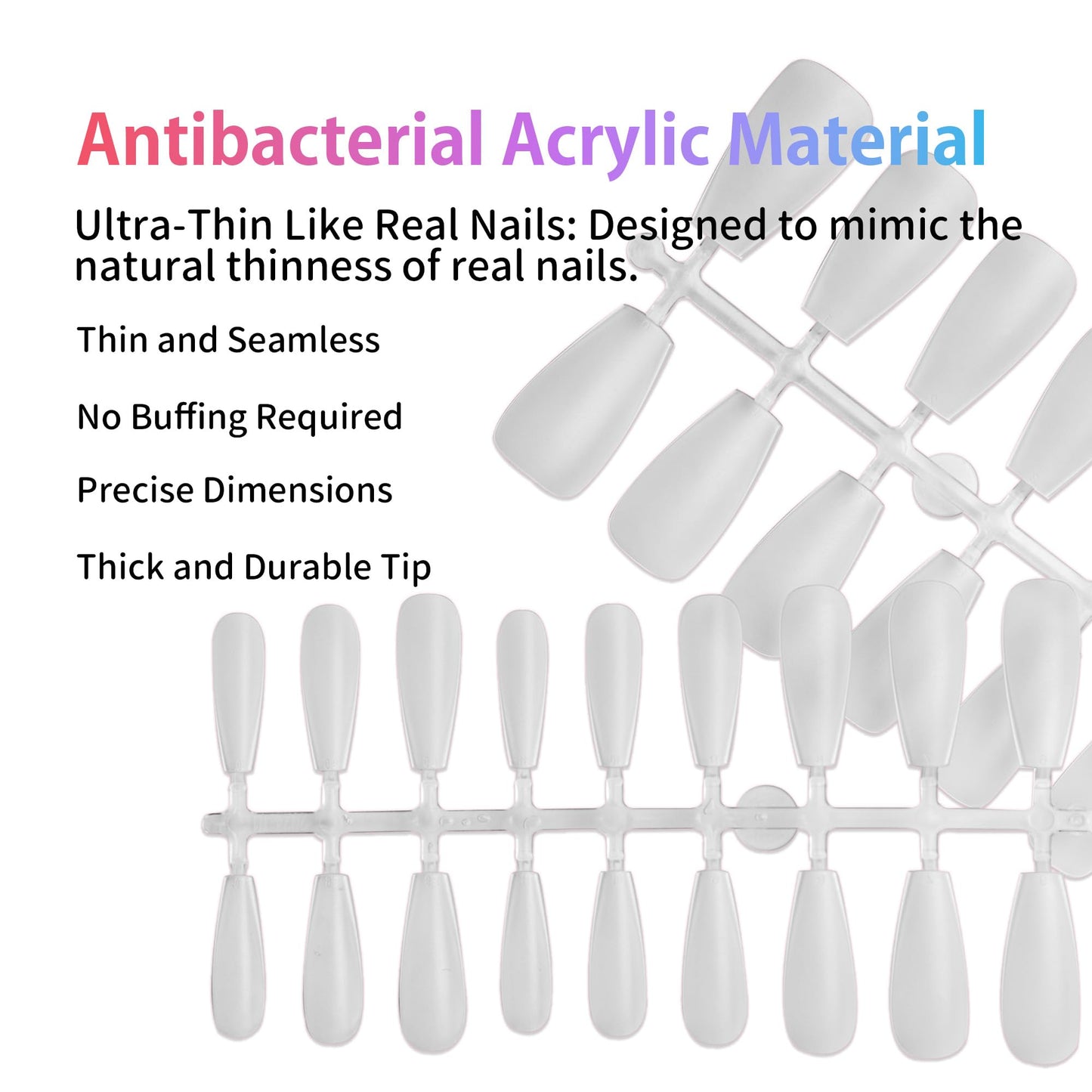 Sun&Beam Nails Fake Nails Tips Full Clear Acrylic Cover for Manicure Salons Nail Art 15 Sizes 240 Pcs (Medium Square)