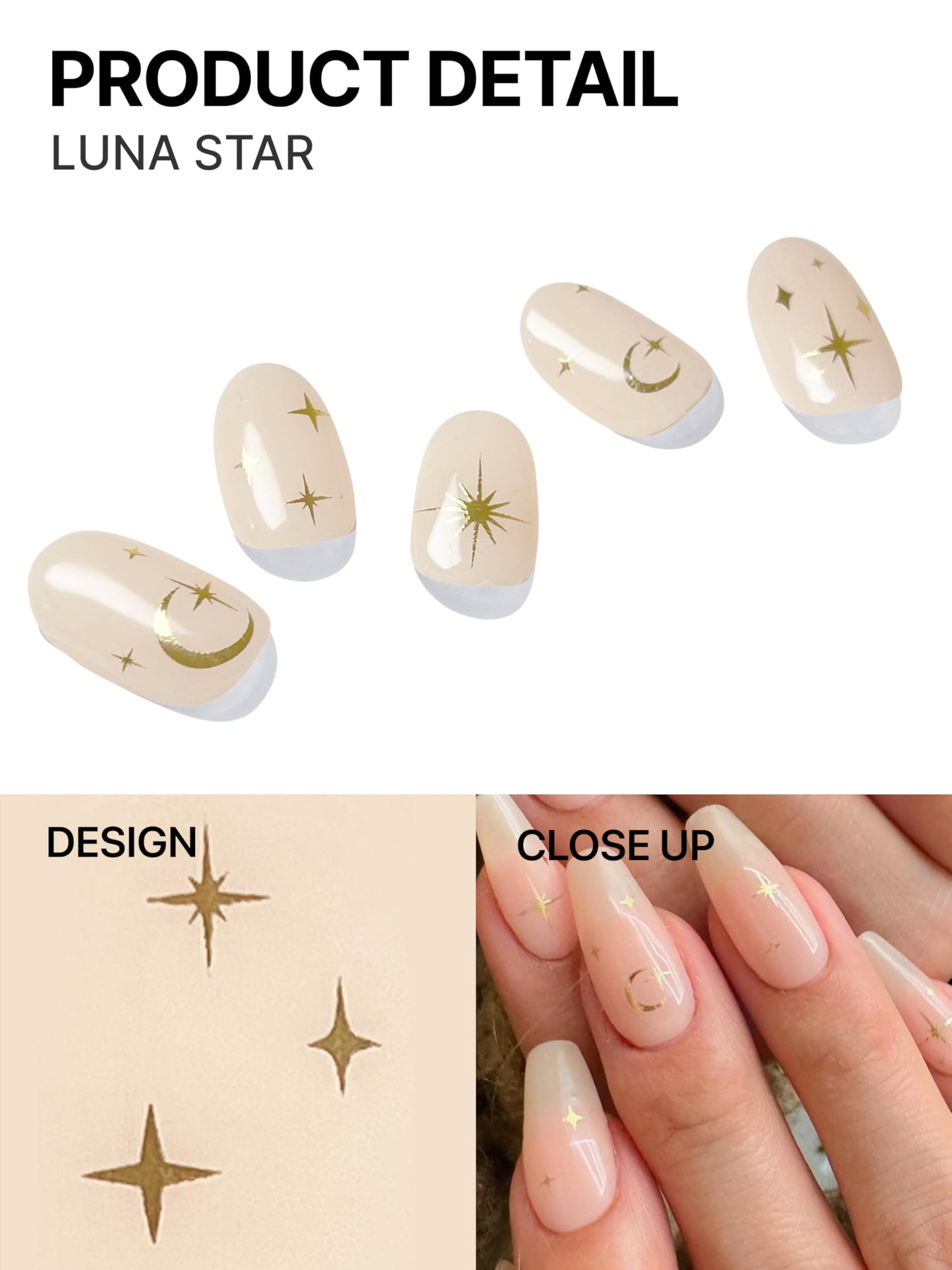 UUUUUU Semi Cured Gel Nail Strips | Salon-Quality | UV Free Gel Nail Wraps for Women | Easy Peel&Stick | Long-Lasting up to 14 Days | 28 Strips Set+File & Wipes | Gift-Ready(Luna StarUGN206)