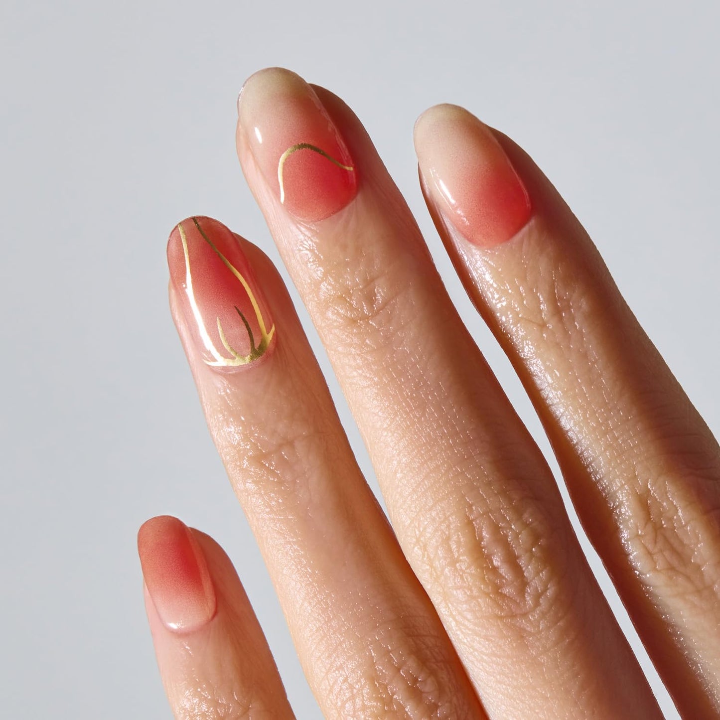 ohora Semi Cured Gel Nail Strips (N Tulip Wash) - Ombre, Pink, Gold, Works with Any Lamps, Salon-Quality, Long Lasting, Easy to Apply & Remove - Includes 2 Prep Pads, Nail File & Wooden Stick
