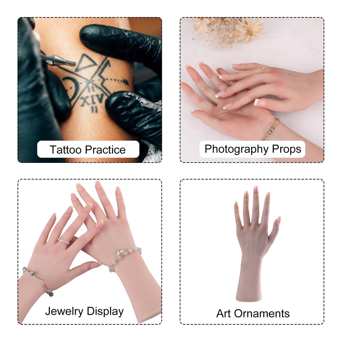 MOTLEYBEAN Realistic Silicone Female Hand Life Size Female Model Hand for Showing Jewelry Pranksters Halloween Props Photography Props（Brown,Left Hand-Without Skeleton）