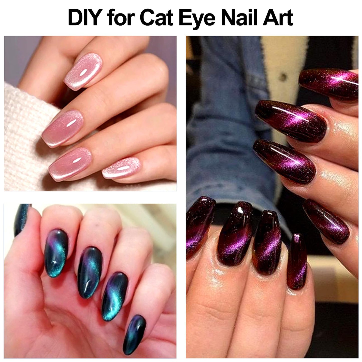 SILPECWEE 60Pcs Cat Eye Nail Magnet Tool Set Cat Eye Gel Nail Polish Magnet Wand Magnetic Nail Polish Cat Eye Magnet for Nails Cat Eye Magnets Sticks Nail Design Tool Nail Art Accessories