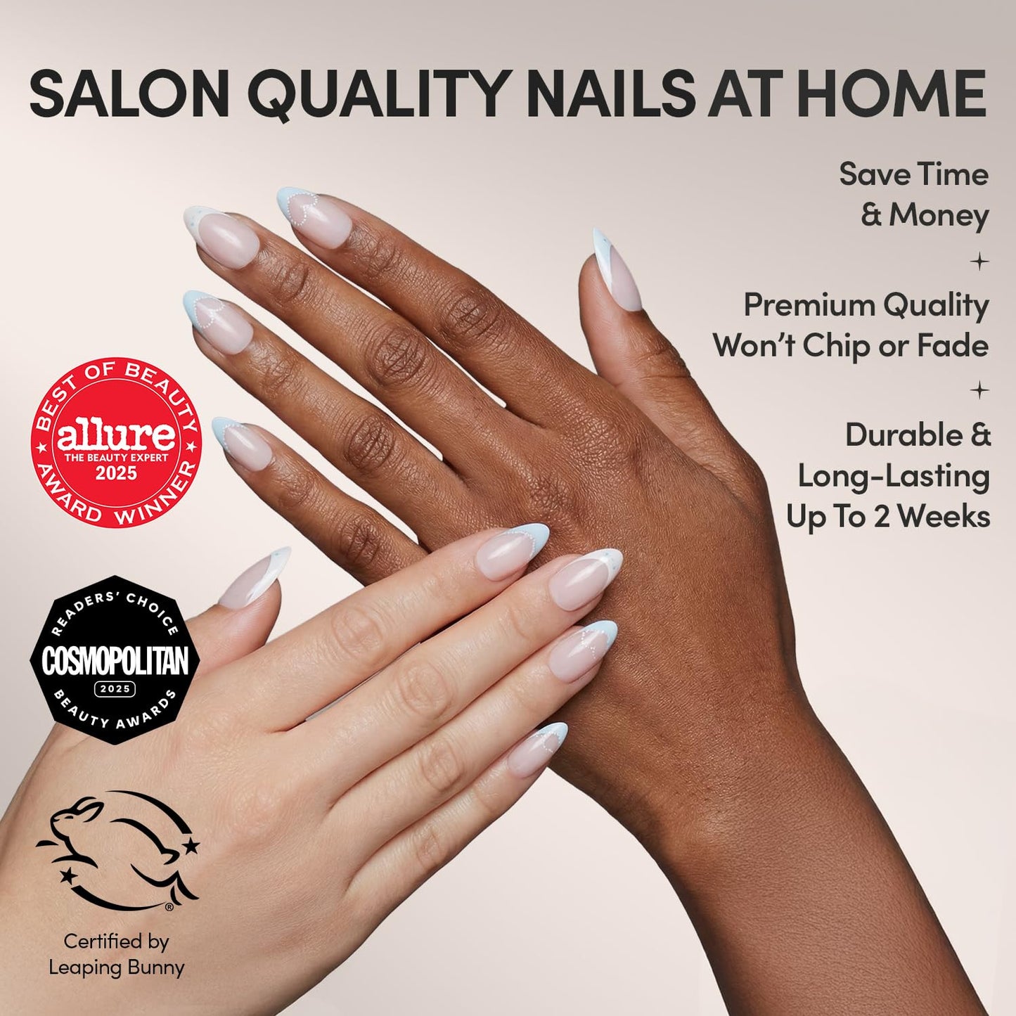 Glamnetic x Hello Kitty® and Friends Press On Nails - Cinnamoroll™ French Tip | Short Almond Blue 3D French Tip Graphic Fake Nails in a Glossy Finish | 15 Sizes - 30 Nail Kit with Glue