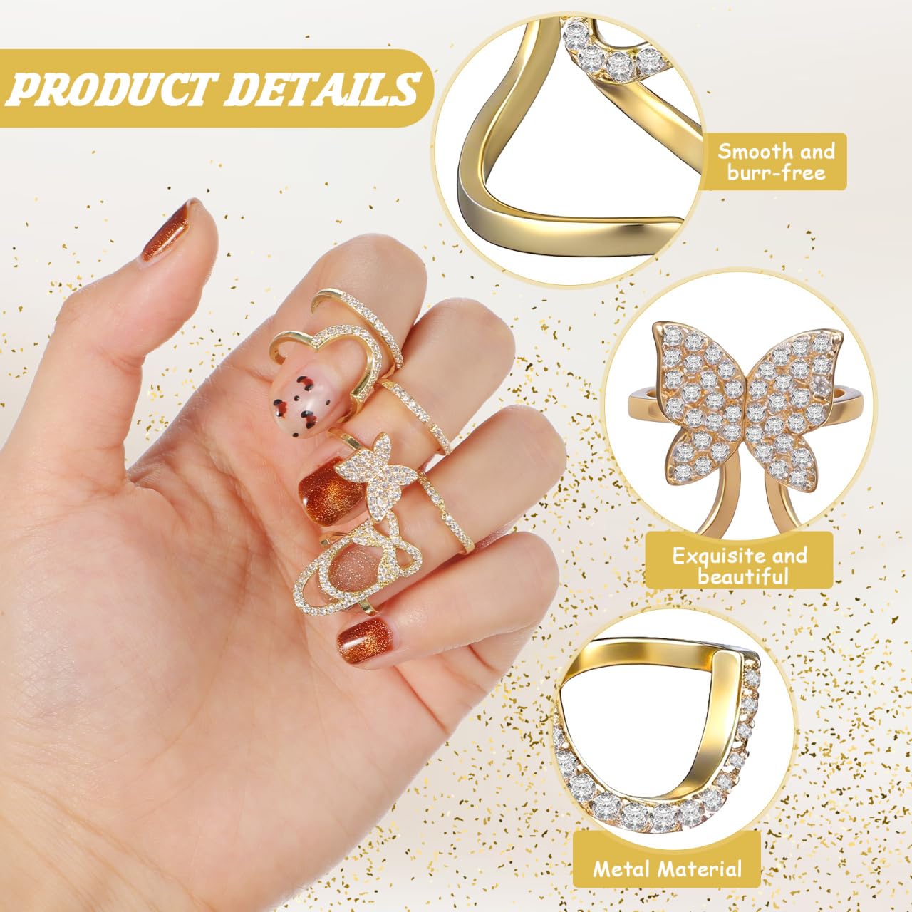 Beaupretty 3pcs Wear Manicure Nail Finger Jewelry Fingernail Rings Jewelry Fingernail Tip Rings for Women Set Zircon Metal Miss