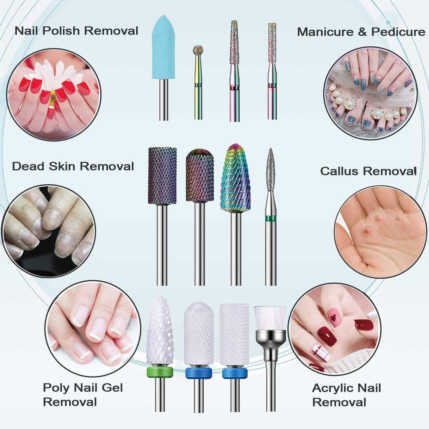 Nail Drill Bits Set, 3/32" Ceramic Tungsten Carbide Diamond Drill Kit,30Pcs Safety Professional Rotary Burrs Polish Nail File Bit for Acrylic Poly Nails Gel Cuticle Remover Electric Manicure Pedicure