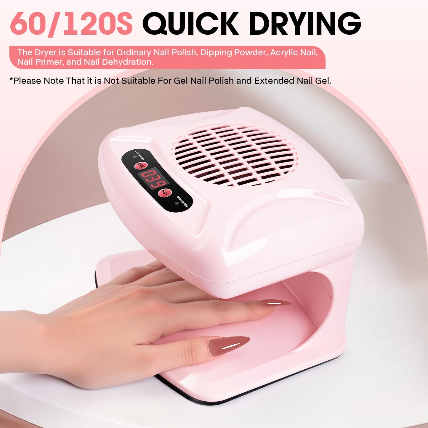 Nail Dryer for Regular Polish,LXIANGN 300W Timing Warm Cool Wind Air Nail Drying Fan with Auto Sensor,Professional Nail Fan Blow Dryer for Manicure Salon and Daily Home Use (Pink)
