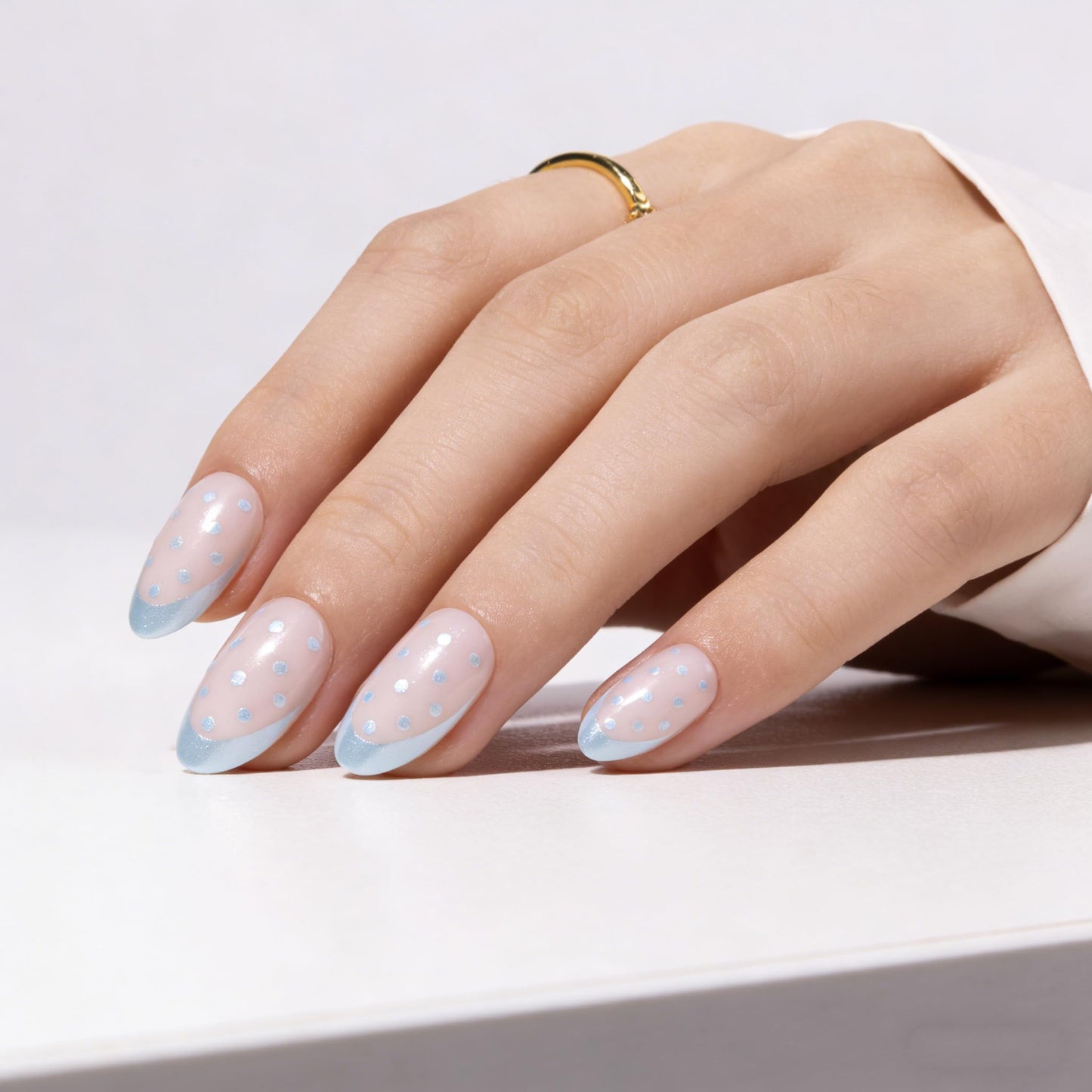 PILOLO Press On Nails Polka Dot Fake Nail Tips Adhesive Reusable Full Cover Acrylic False Nails Long Almond Stick On Manicure Set for Women Girls Gift (Pastel Summer Breeze)
