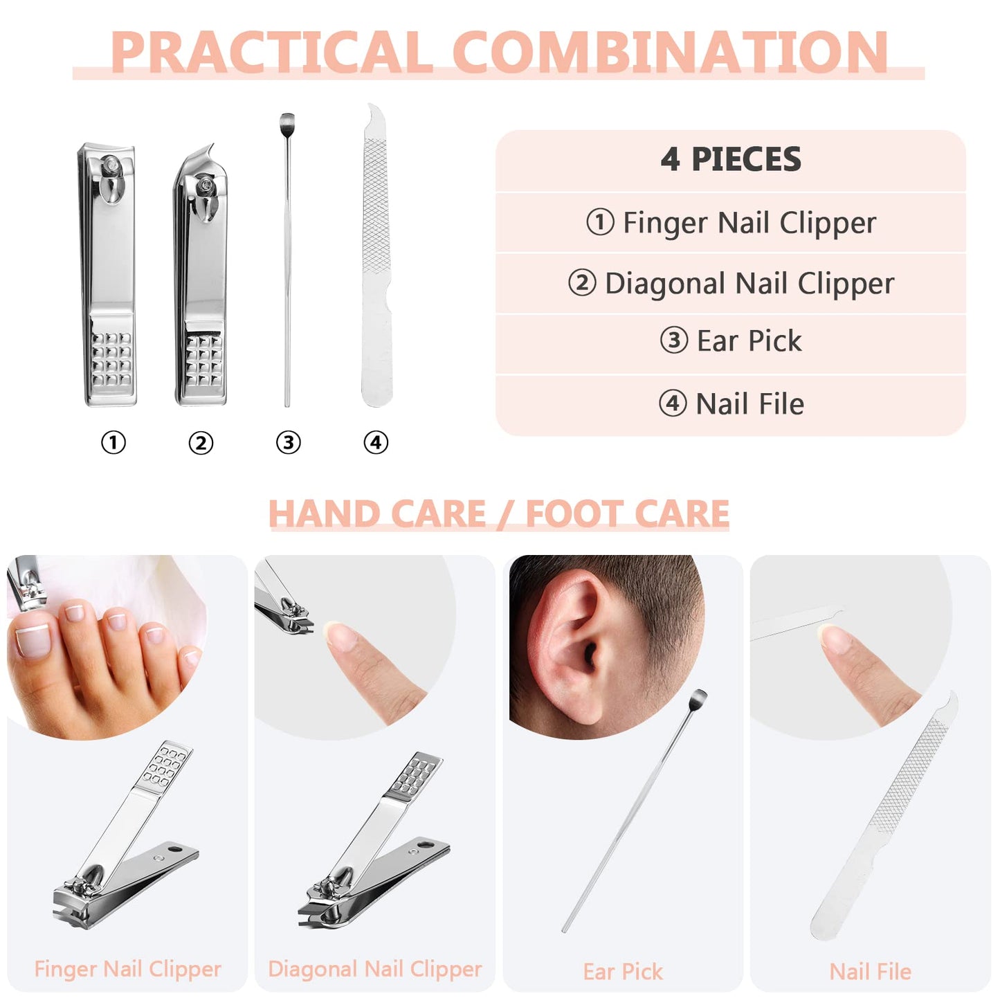 Lasnten 24 Set Valentine Manicure Set Bulk Nail Clippers Grooming Nail Kit Stainless Steel Professional Pedicure Tools Kit with Travel Case for Men Women Valentine's Day Gift(4 in 1,Pink)