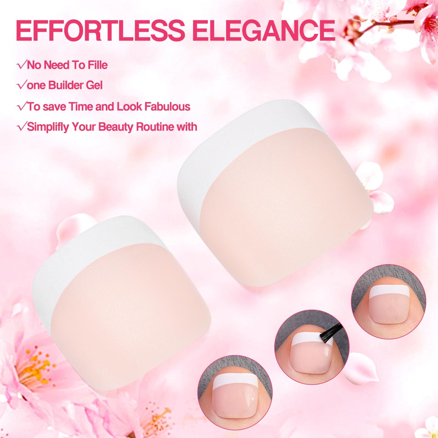 INENK French Tips Nail Tips, 240PCS White-Light Natural White French Press on Toe Nail Pre-applied with a Tip Primer and Base Coat, 15 Size Soft Gel Fake Nails for Nail Extension Home DIY