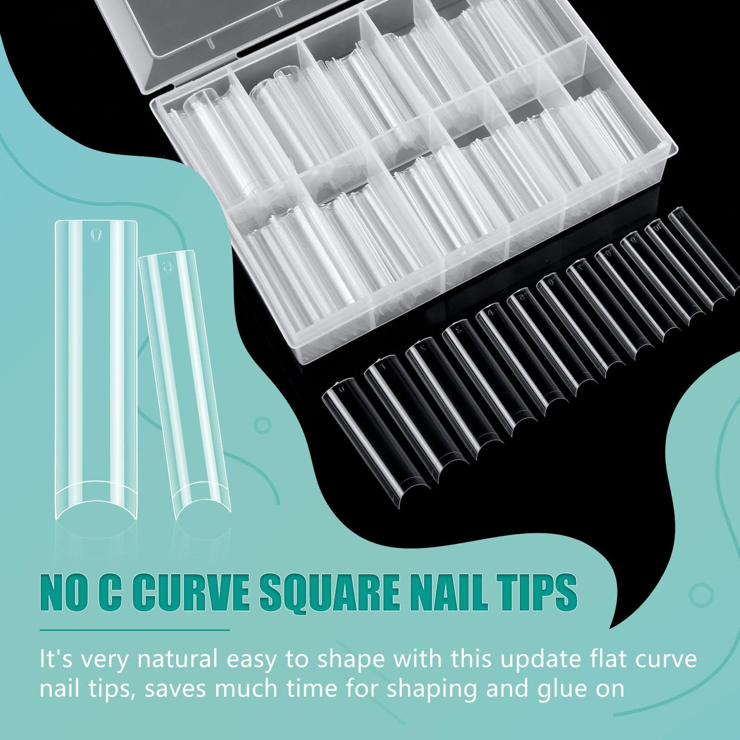 XL Long Clear Nail Tips: Half Cover 240PCS No C Curve Tapered Square Straight Nail Tips with 240PCS Stiletto Nail Tips for Salon Manicurist - Nail Extension Tips for Home DIY Manicure Hobbyists