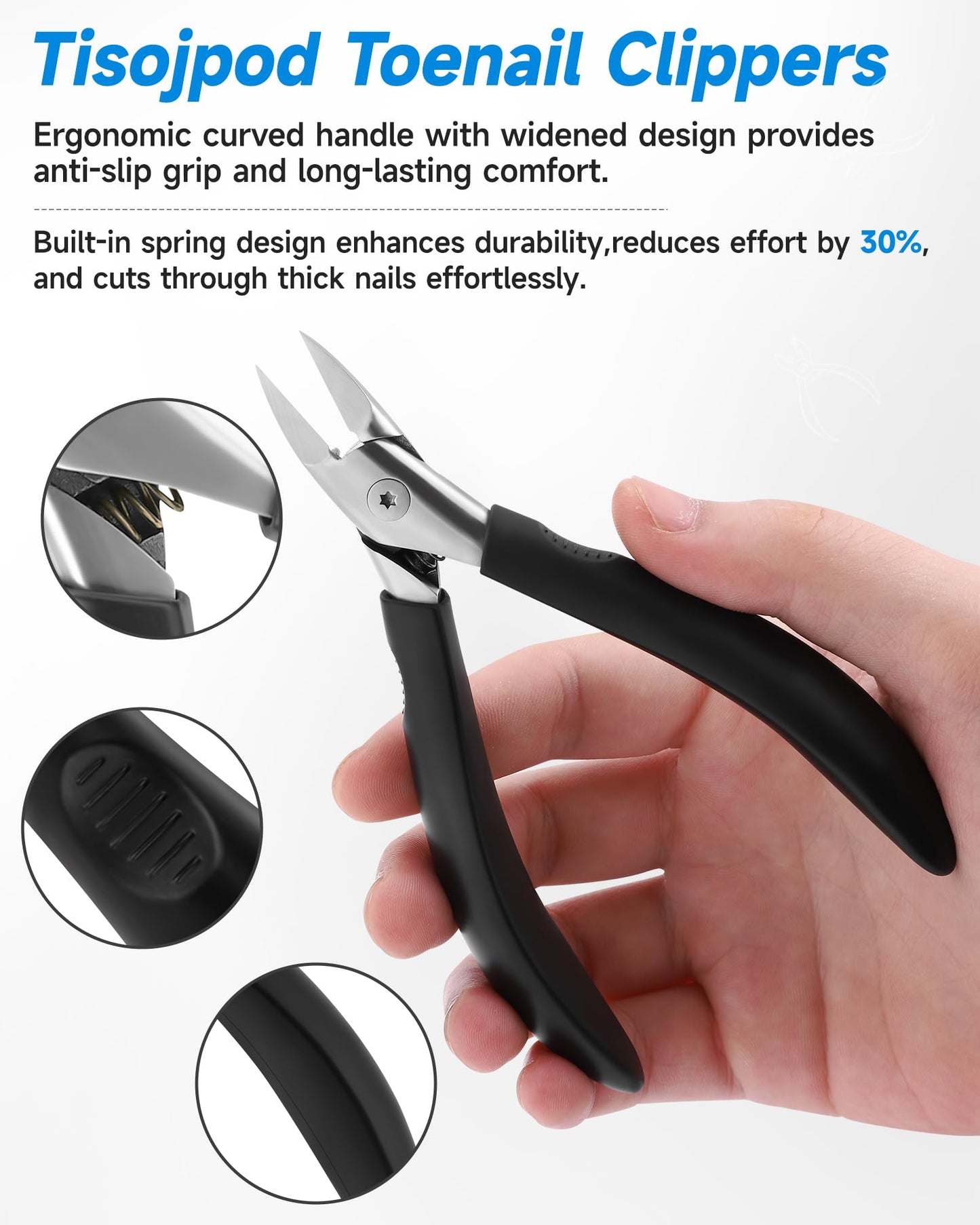 Tisojpod Nail Clippers,Toenail Clipper for Ingrown or Thick Toe Nails,Fingernail Clipper for Men Women Seniors with Stainless Steel Straight Blade Soft Handle Nail Cutter Black