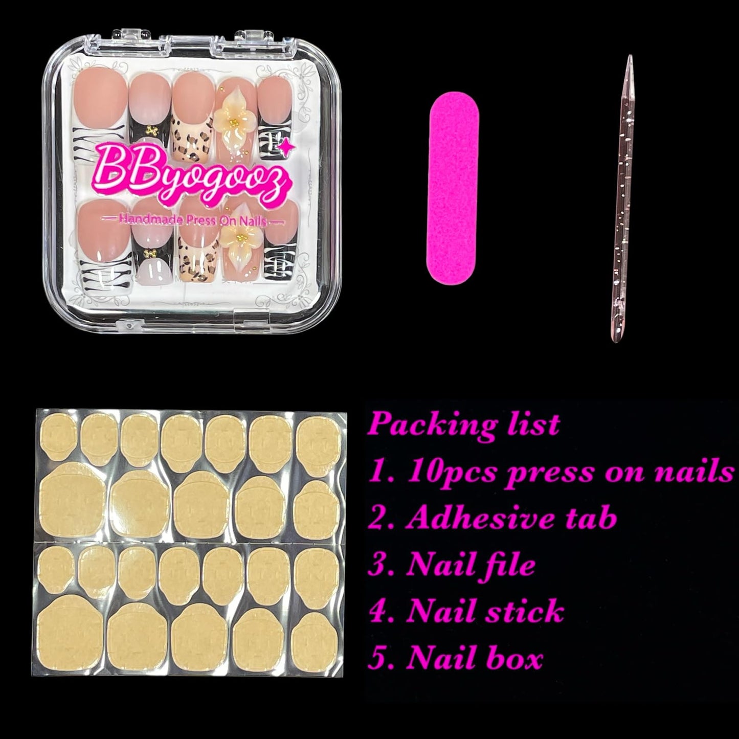Handmade Press On Nails 3D Floral & Animal Print Medium/Short Square Leopard/Zebra/Yellow Floral Thick Reusable Acrylic False Nails (Prairie, M)