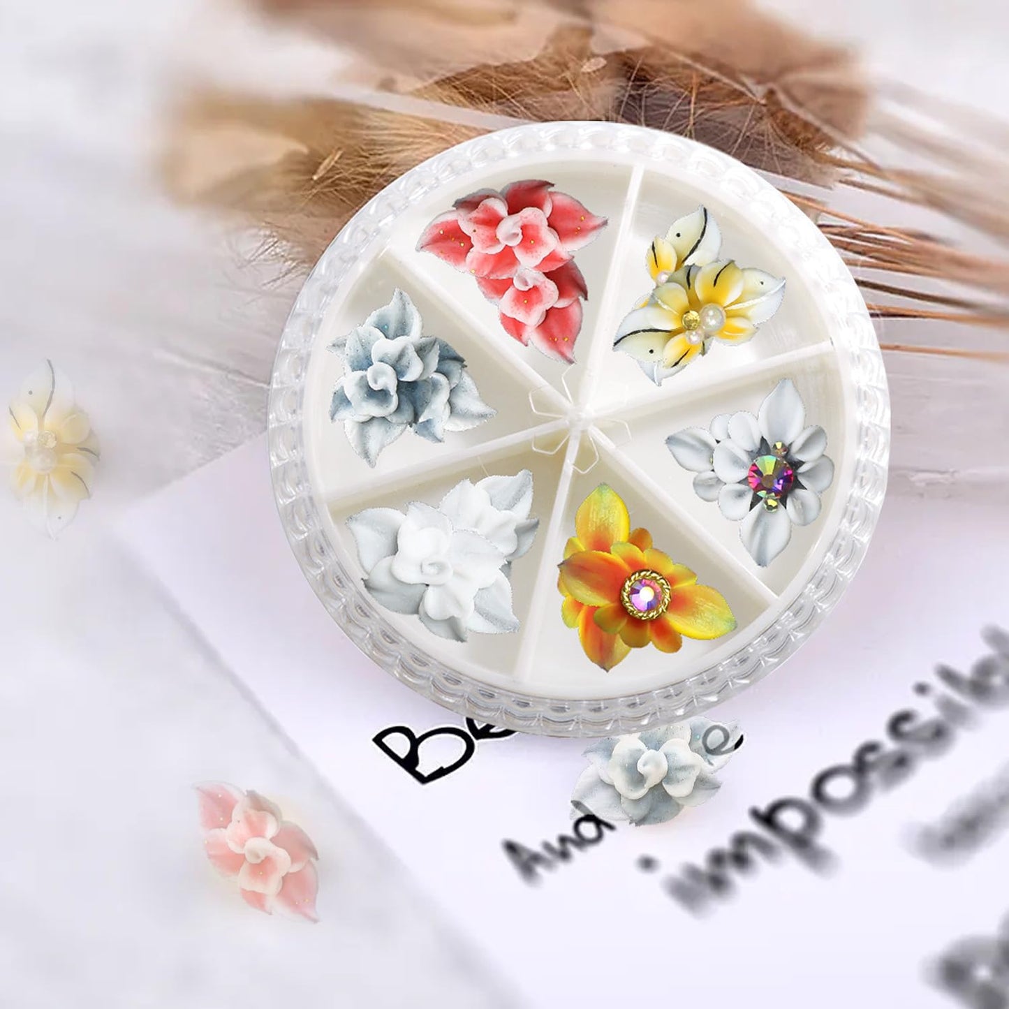 DANNEASY 12pcs Acrylic Flower for Nails 3d Simulation Nail Flowers 3d Floral Nail Charms with AB Rhinestones Flower Charms for Nails Decor Resin Nail Art Decoration