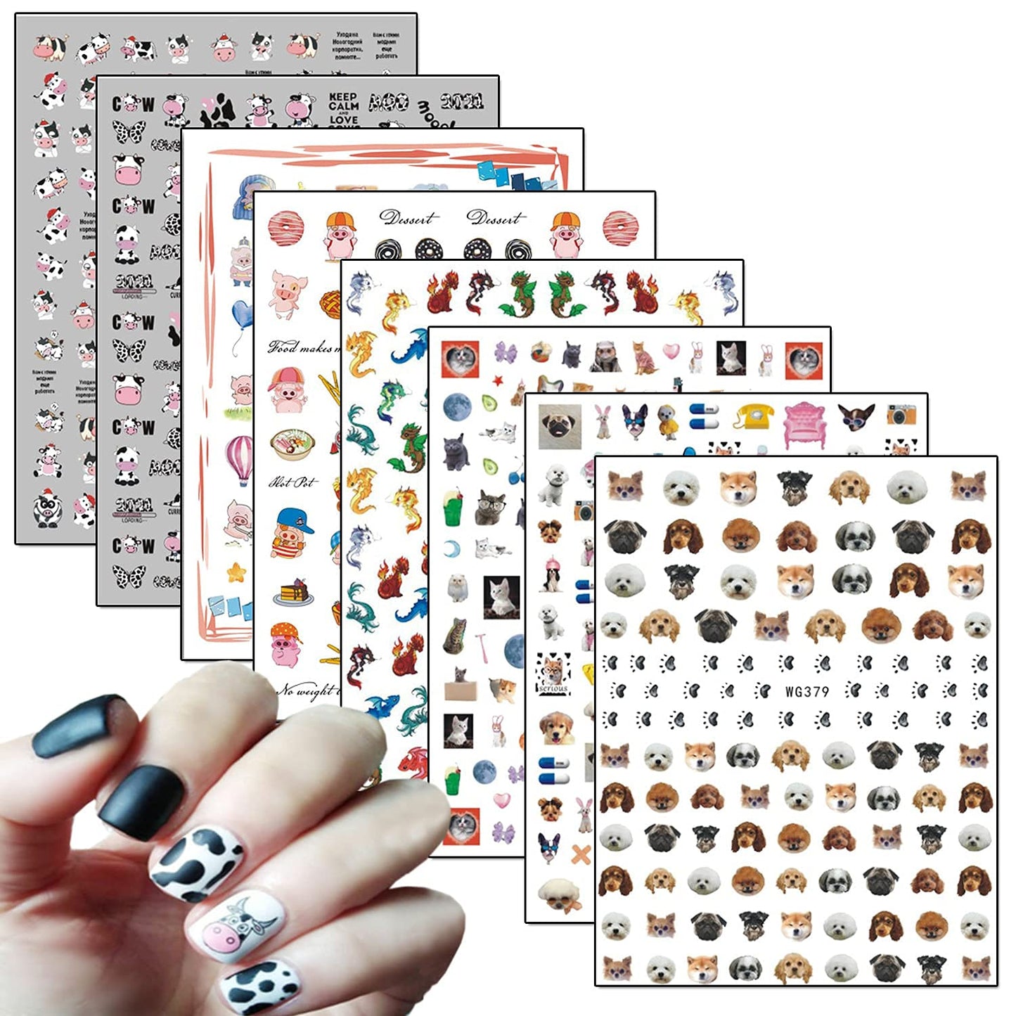 8 Sheets Animal Nail Art Stickers with 9 Sheets Thanksgiving Nail Art Stickers