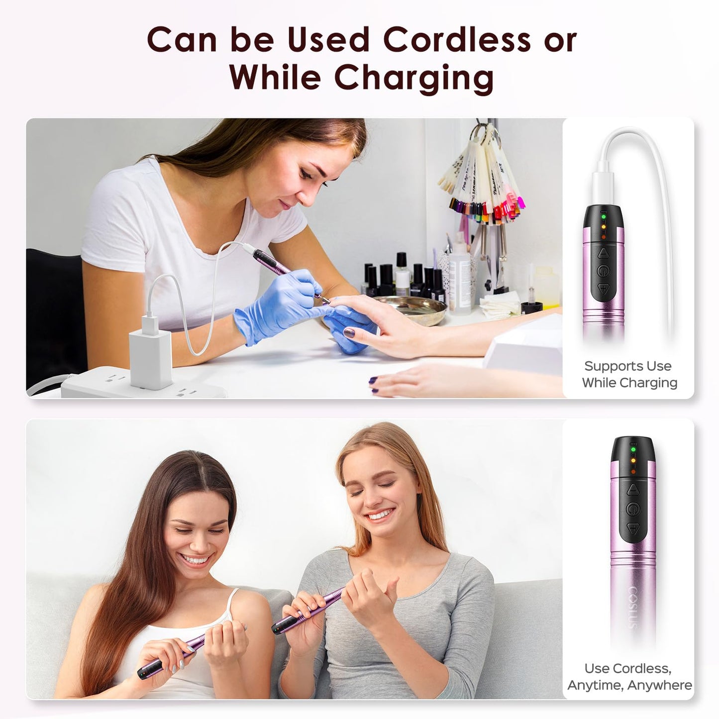COSLUS C20 Cordless Nail Drill Electric File: Professional for Acrylic Gel Dip Powder Nails Portable Nail Drill Machine Kit for Manicure Pedicure Nail Set with Everything Rechargeable Lightweight