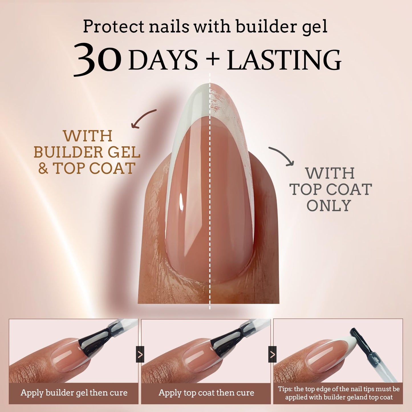 BTArtbox XCOATTIPS Gel Nails with 20g Solid Nail Gel Glue-5 Styles Pre-Designed Swirl Long Square Fake Nails, Ultra Fit French Tips Nail Tips with Pre-applied Tip Primer & Base Coat Cover