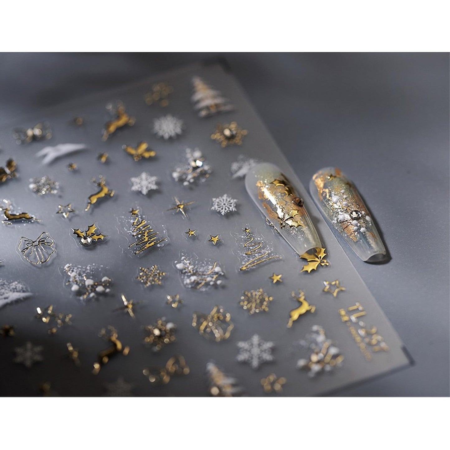 Christmas Nail Art Stickers 5D Embossed Gold Elk Nail Stickers Self-Adhesive Snowflake Bow Xmas Tree Rhinestone Star Elk Nail Decals for Women Girls Winter Holiday Manicure DIY Nail Supplies