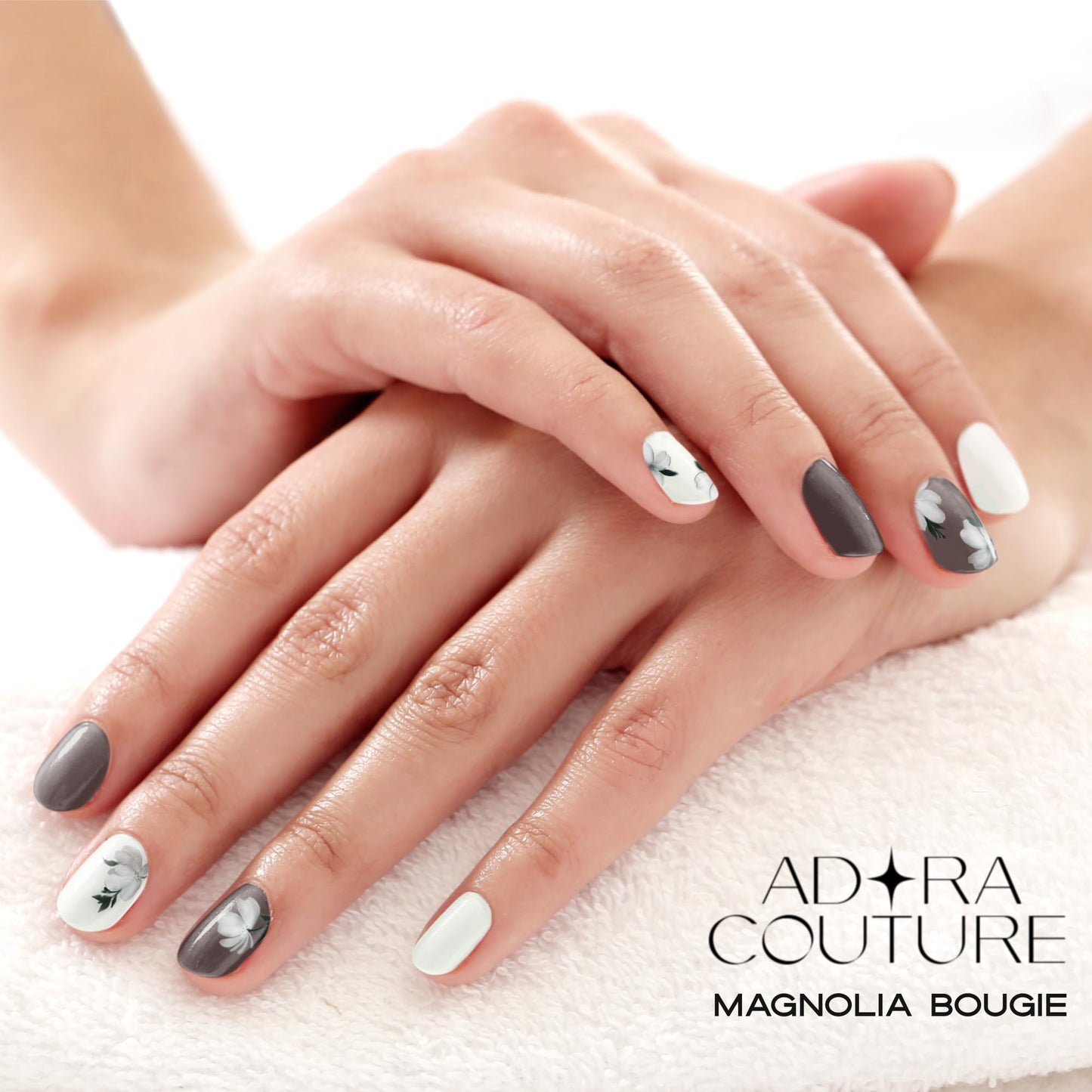 Adora Couture Semi Cured Gel Nail Strips with 30 Pieces - Salon Quality Manicure Kit for Women Easy Application Wraps Includes Prep Pads Nail File Wooden Stick, UV Light Required (Ivory Magnolia)