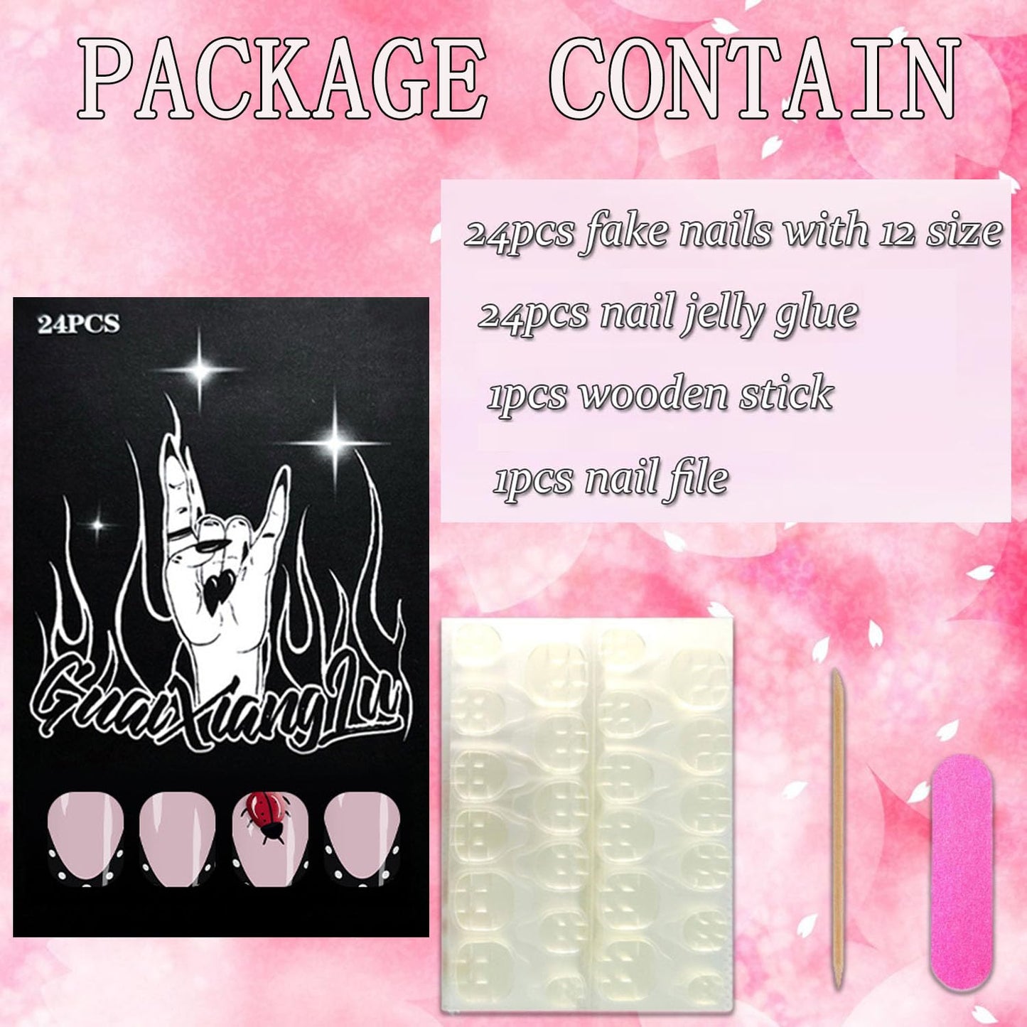 FIEONCIY Press on Almond Nails Short Length Glossy Acrylic Almond Shaped False Nails with Designs Artificial Medium Fake Nails with Charms Glue Stick on Fingernails for Women Girls(WSJ2401)