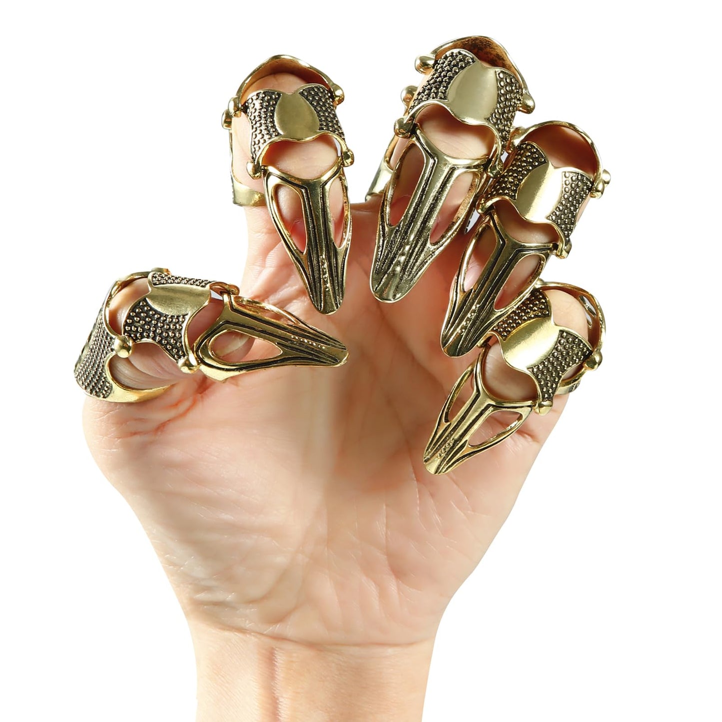 Niansee 5Pcs Resizable Full Finger Ring Claws Armor Gold Knuckle Metal Amour Finger Claws Rings Adjustable Size Cosplay Halloween Costume Jewelry Gifts Decoration(M)