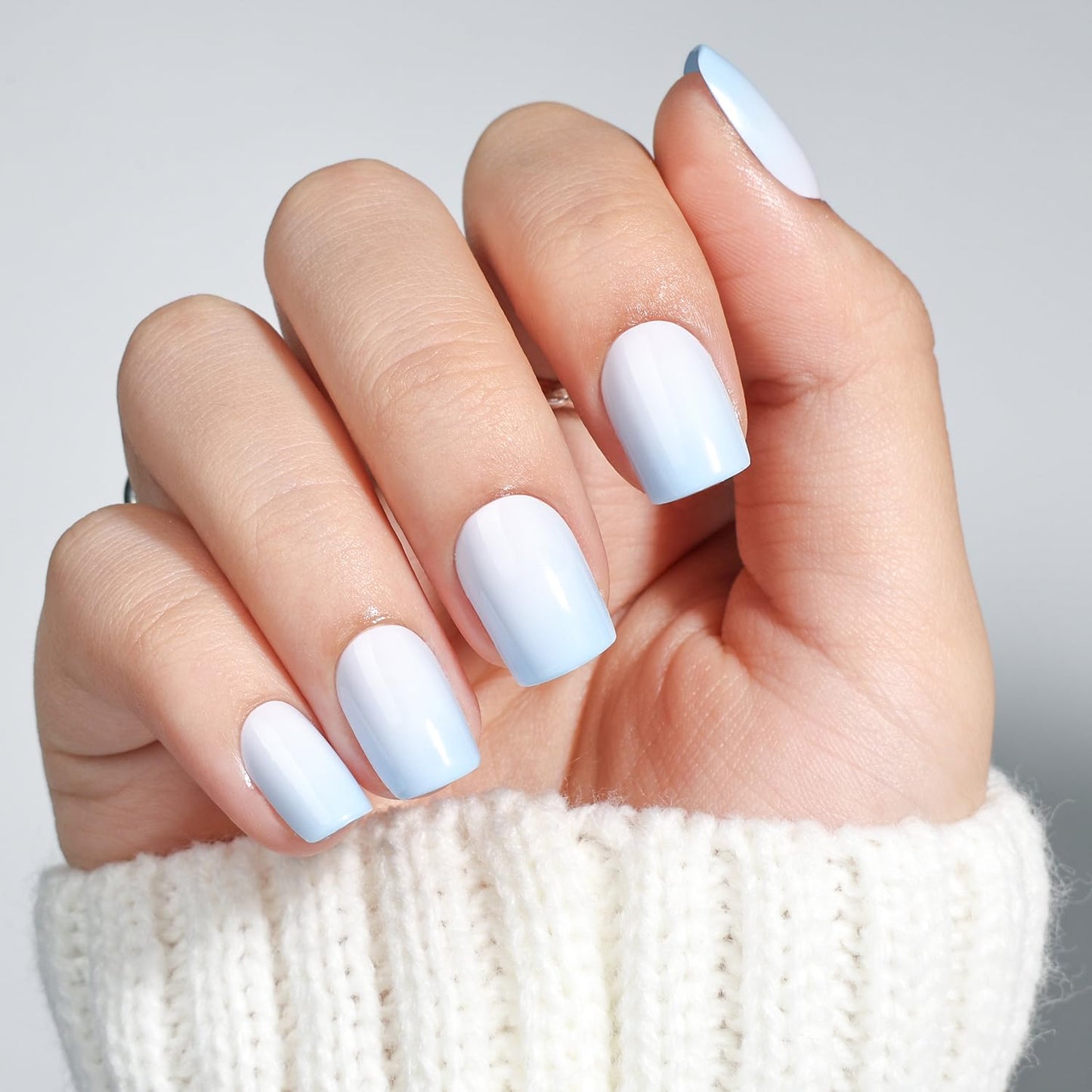 Ombre Press On Nails Square - Light Blue Short Square Fake Nails, Blue Press On Nails Reusable Stick On Nails in 15 Sizes, 30pcs False Nail Kit for Women & Girls (Blue Ombre)