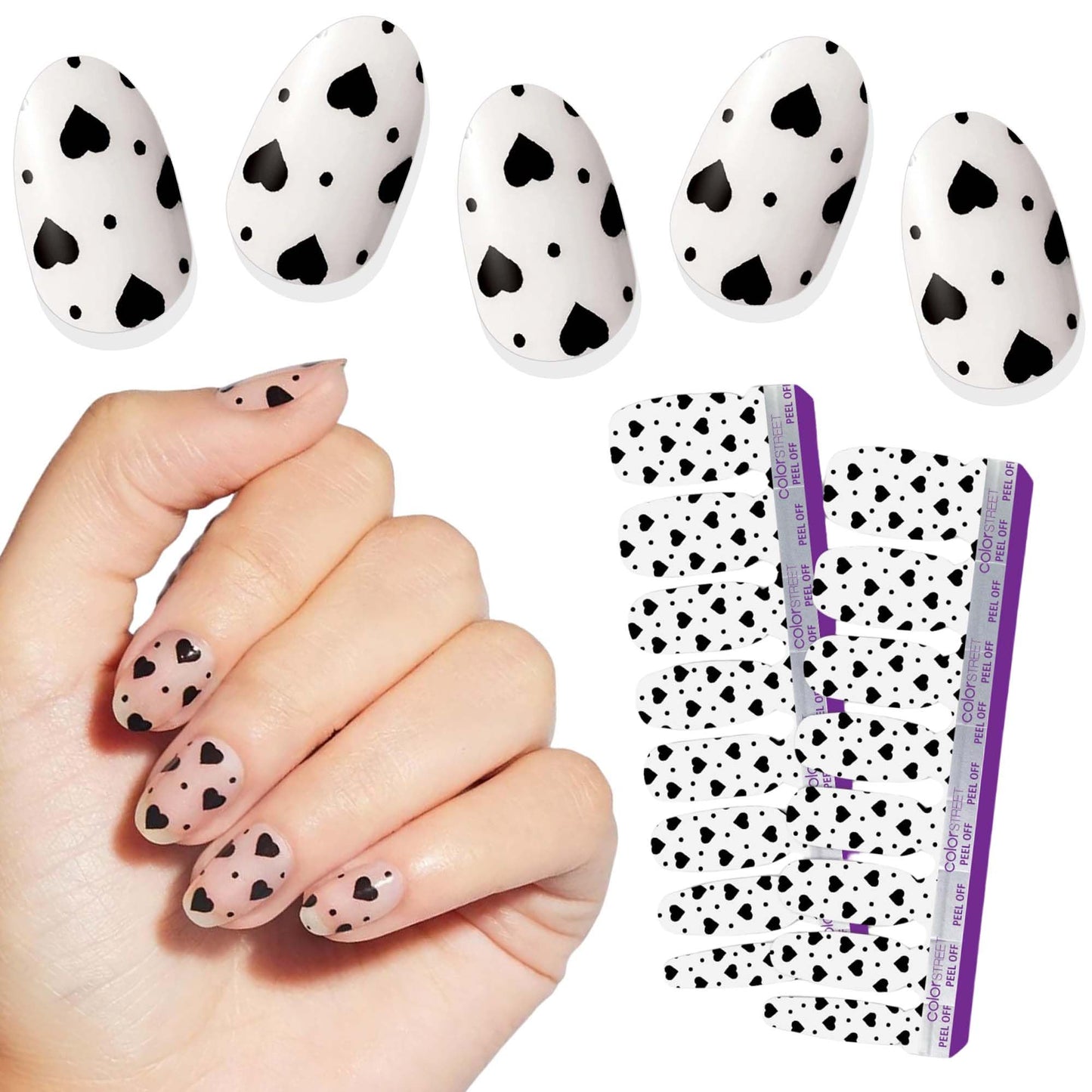 Color Street Heart to Heart Nail Strips - Heart Motif Clear Overlay for Layering or Solo Wear, Clear Finish, 16 Double-Ended Nail Polish Strips