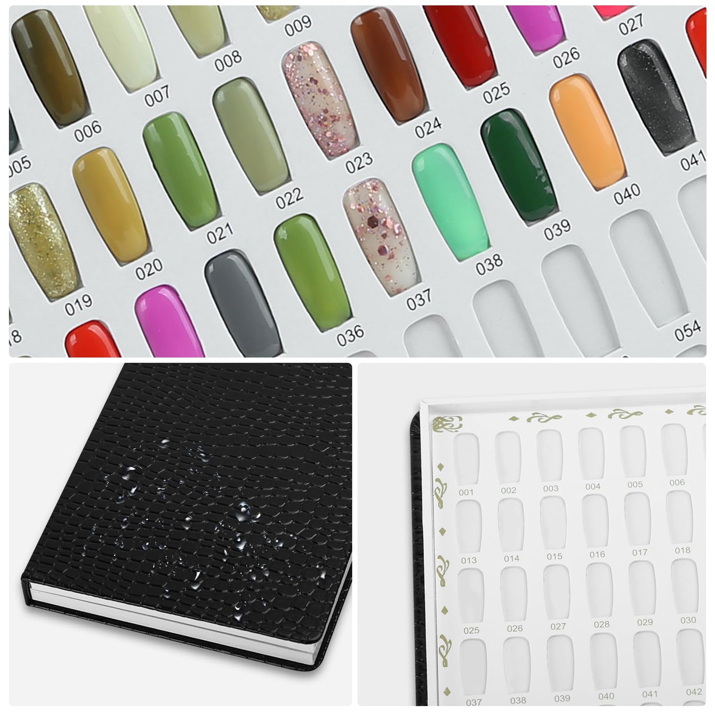 vnjaoi 120 Nail Color Chart Display Book, Plastic Nail Swatches Nail Gel Color Card with 240PCS Natural Colours Replacement Nails Nail Art for Nail Salons, DIY Nail Art at Home (Black)