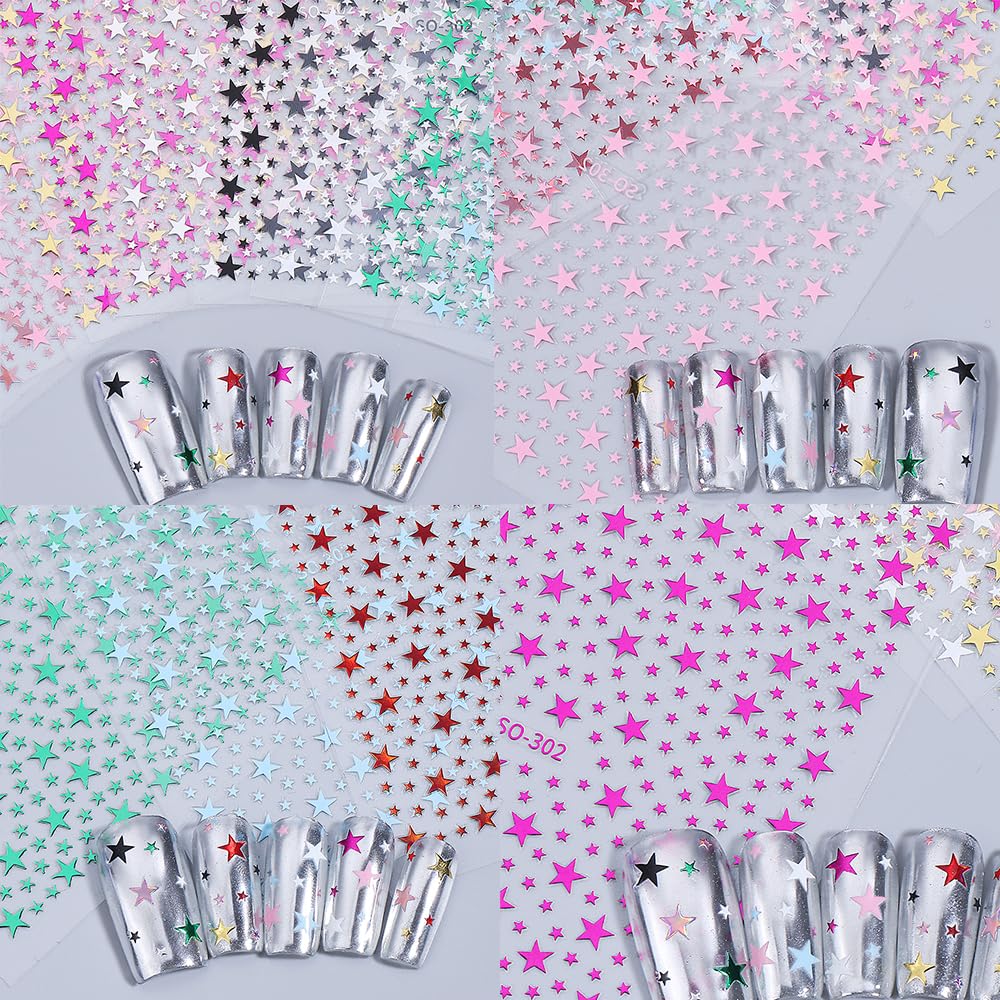 10 Sheets Star Nail Stickers for Nail Art, 3D Self-Adhesive Small Nail Decals, Nail Supplies Nail Art Design Accessories for Women and Girls Manicure DIY Decoration