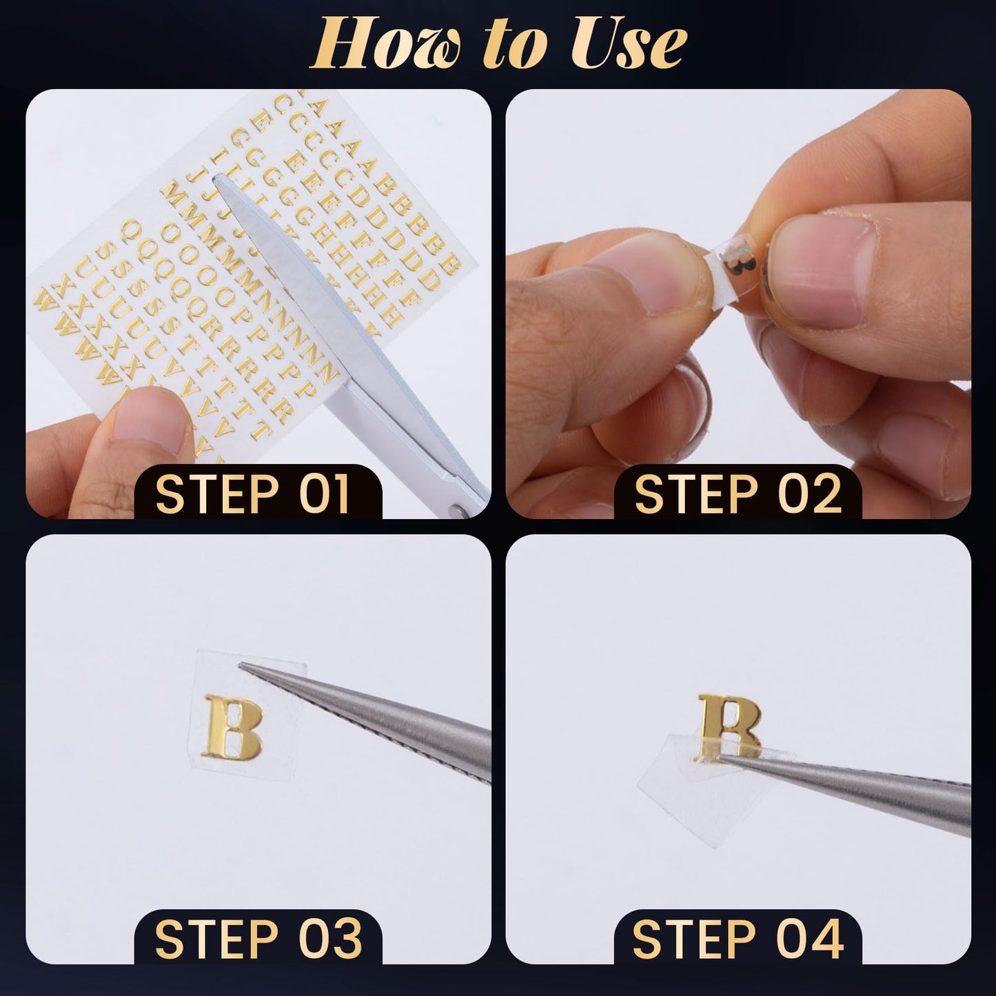 OIIKI 640pcs Small Metal Letter Number Stickers, 3D Self-Adhesive Mini Letter Stickers, Glitter Alphabet Number Decals Decoration Supplies for Scrapbook Nail Keyboard DIY Crafts- Gold