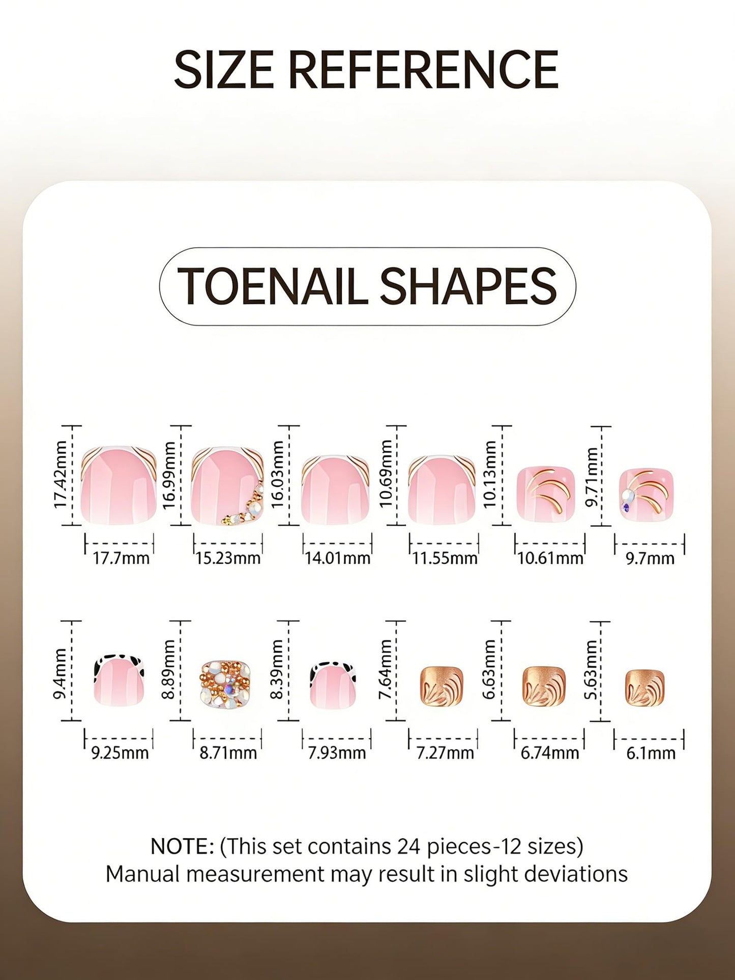 RUOKEXIN Short Press on Toenails French Tip Fake Toenails with Gold Rhinestones Designs Square Toe Nail Press ons Sparkly Artificial Nails for Women 24Pcs