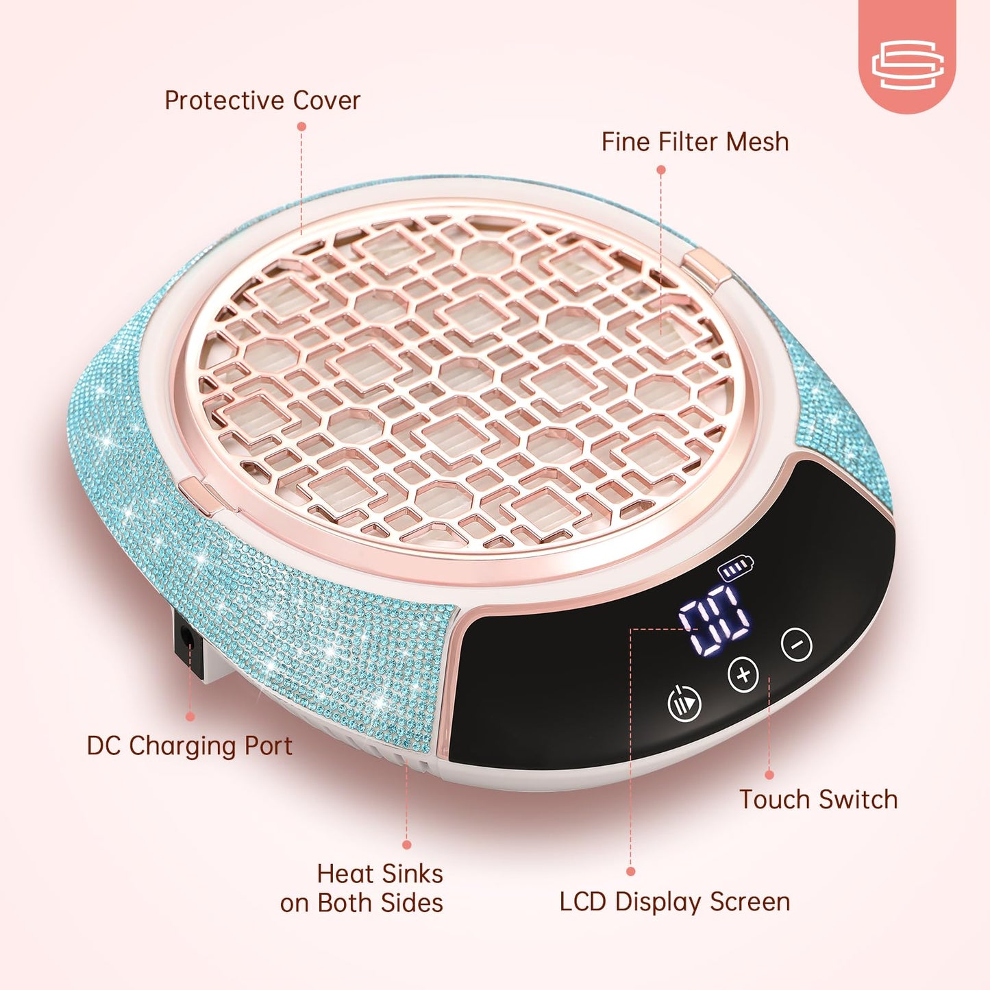 CHRISTINE SHELLY Nail Dust Collector, Cordless Dust Collector Nail Tech, Powerful Vacuum Fan Vent Dust Collector Extractor Dust Suction Machine for Acrylic Gel Polish,Salon & Home, Blue Diamond