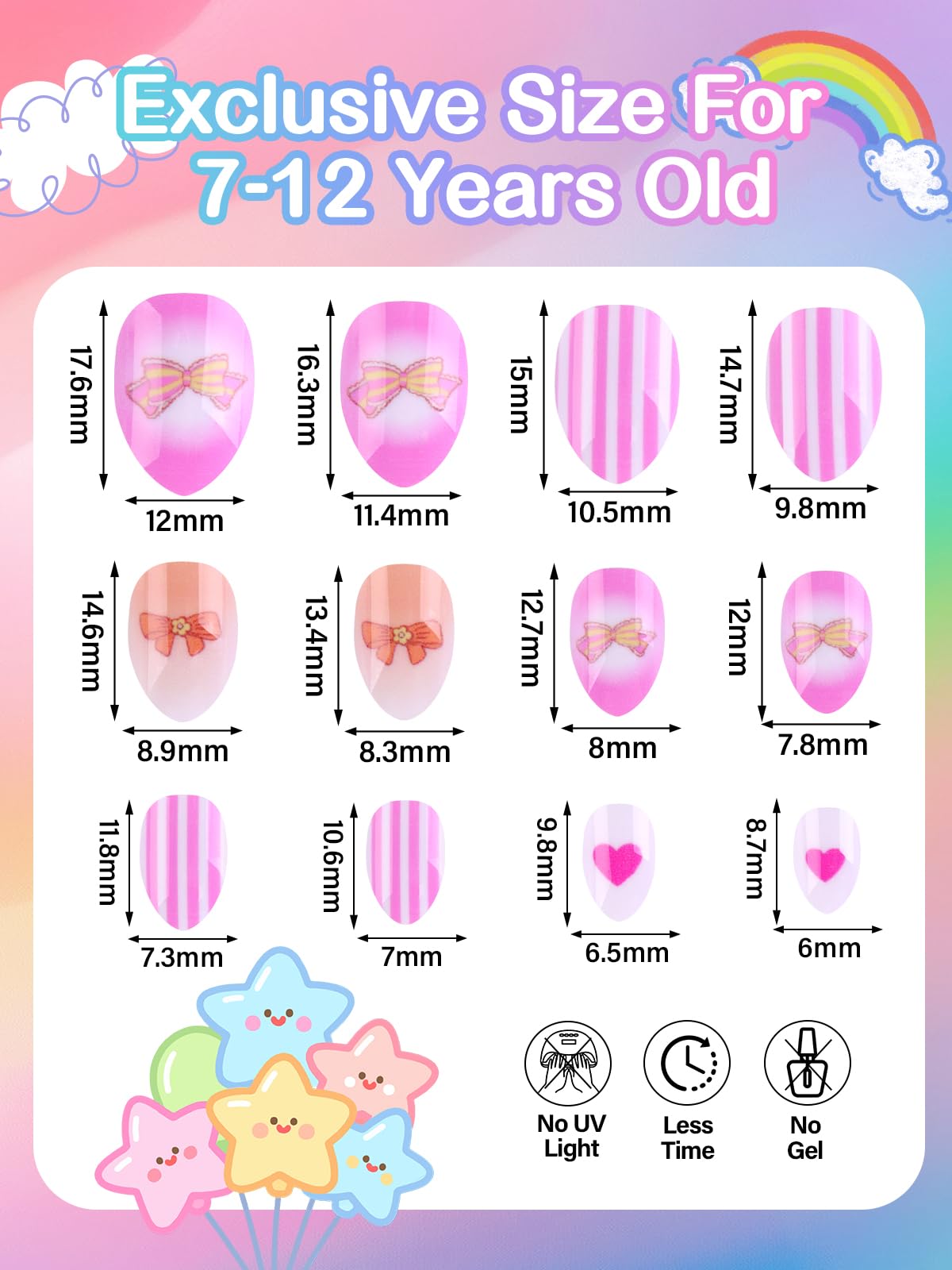EBANKU 72Pcs Press on Nail Kids, 3 Pack Children Fake Nail Kit Full Cover Short False Fingernails with Nail Glue Nail Tools for Girl Nail Decoration