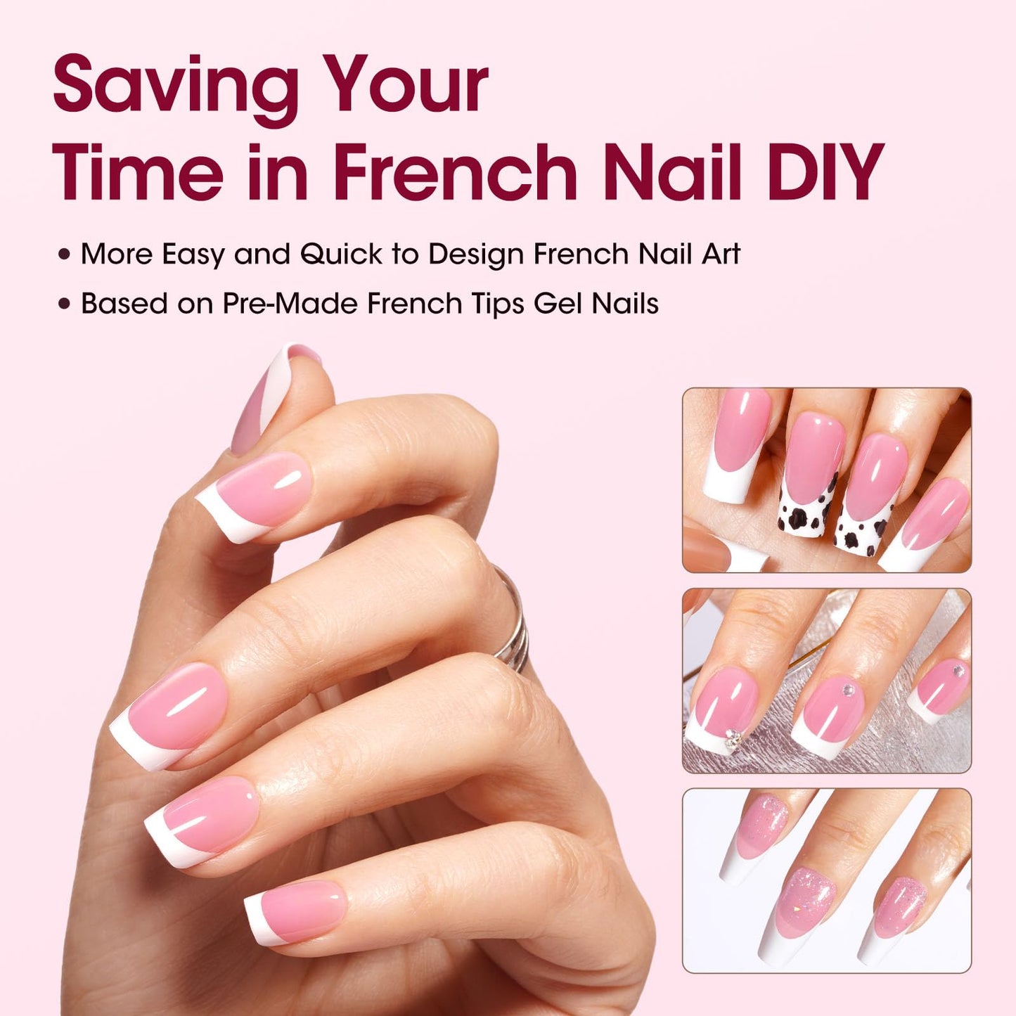 Gellen Gel Nails Tips - 330 pcs Pink French Tip Press on Nails, Short Square Gel Nail Tips Soft, 3 in 1 Pre-lasting Fake Nail No Need to File, Soft Fake Nail Tip for Nail Art