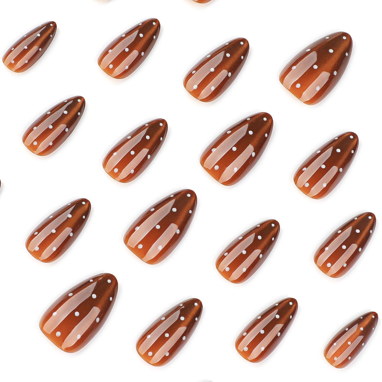 XZMeiLun Brown Cat Eye Polka Press On Nails Medium Almond, Salon-Quality Acrylic Fake Nails, Stylish Design, Reusable Stick-Ons, Spring Summer DIY Nail Art Kit for Women | Daily/Party Gift 12/24 Pcs