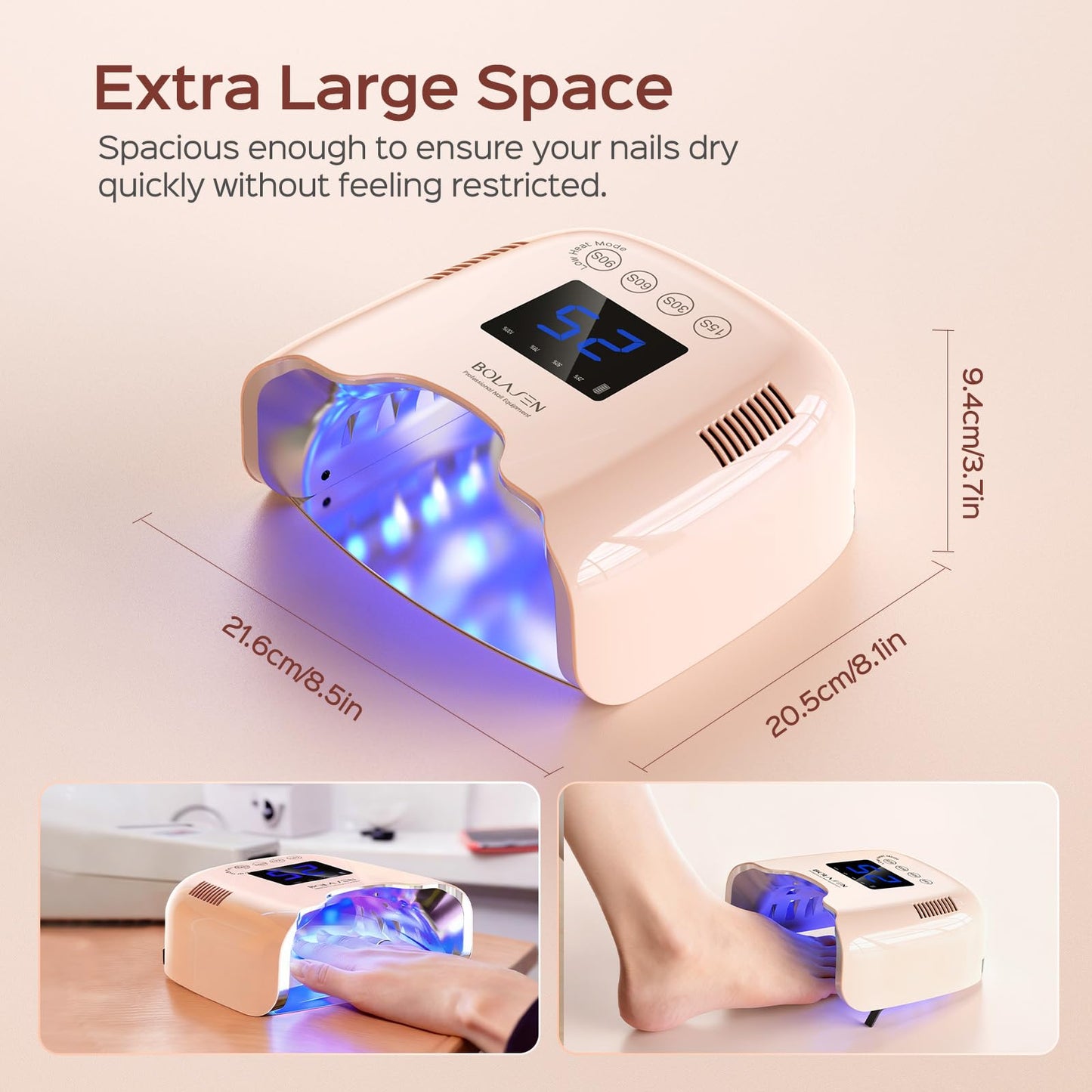 BOLASEN Cordless Rechargeable UV Nail Lamp - UV Light for Gel Nails with Metallic Reflector & Metal Base, 54W Portable Wireless LED Nail Dryer, Professional Fast Charger Curing Lamp for Salon, Pink