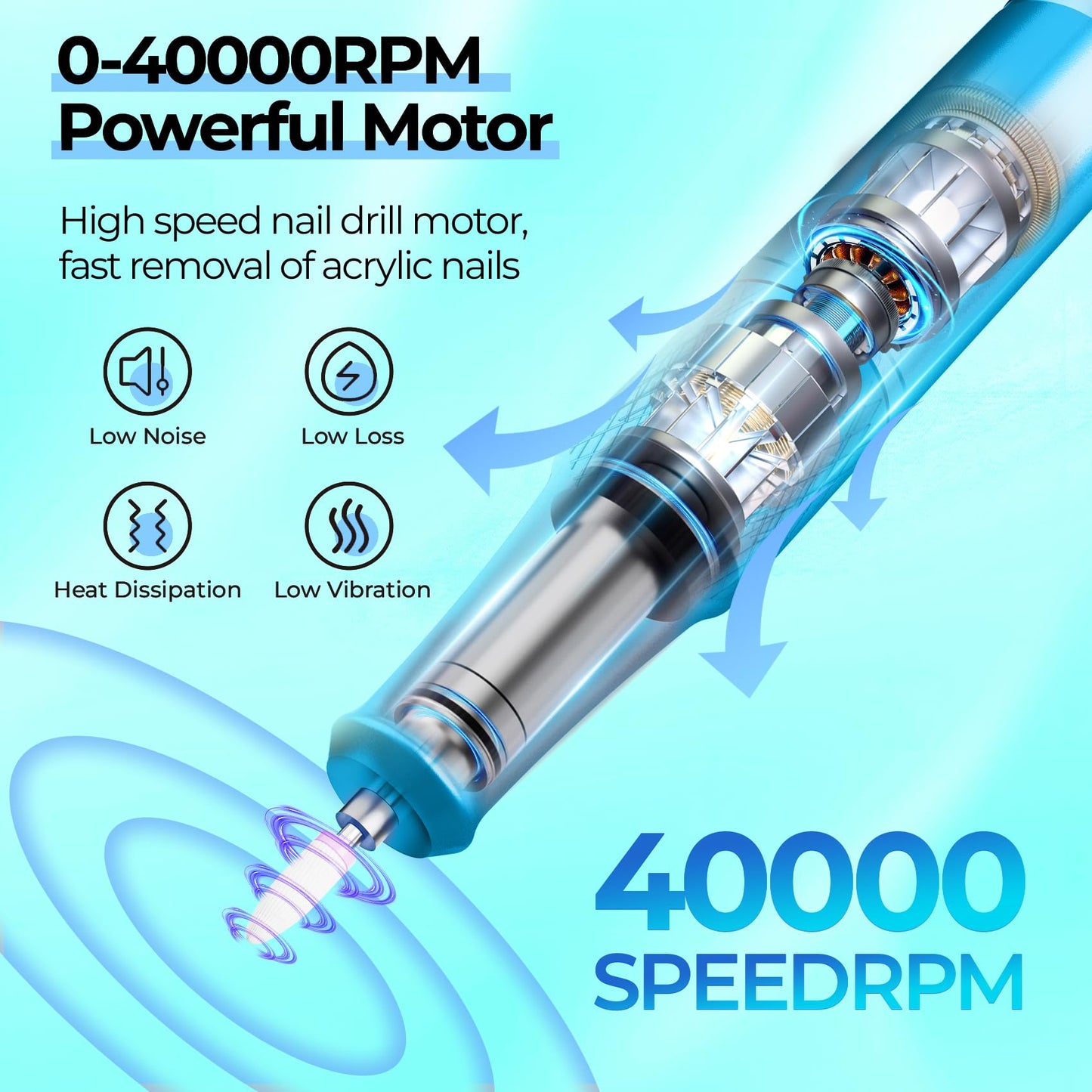 JOSGLOI Electric Nail Drill Professional: 40000RPM Electric Nail File Kit E File Nail Drill Machine with LCD Display for Acrylic Gel Nail, Manicure Pedicure Polishing Nail Grinder for Salon Home Use