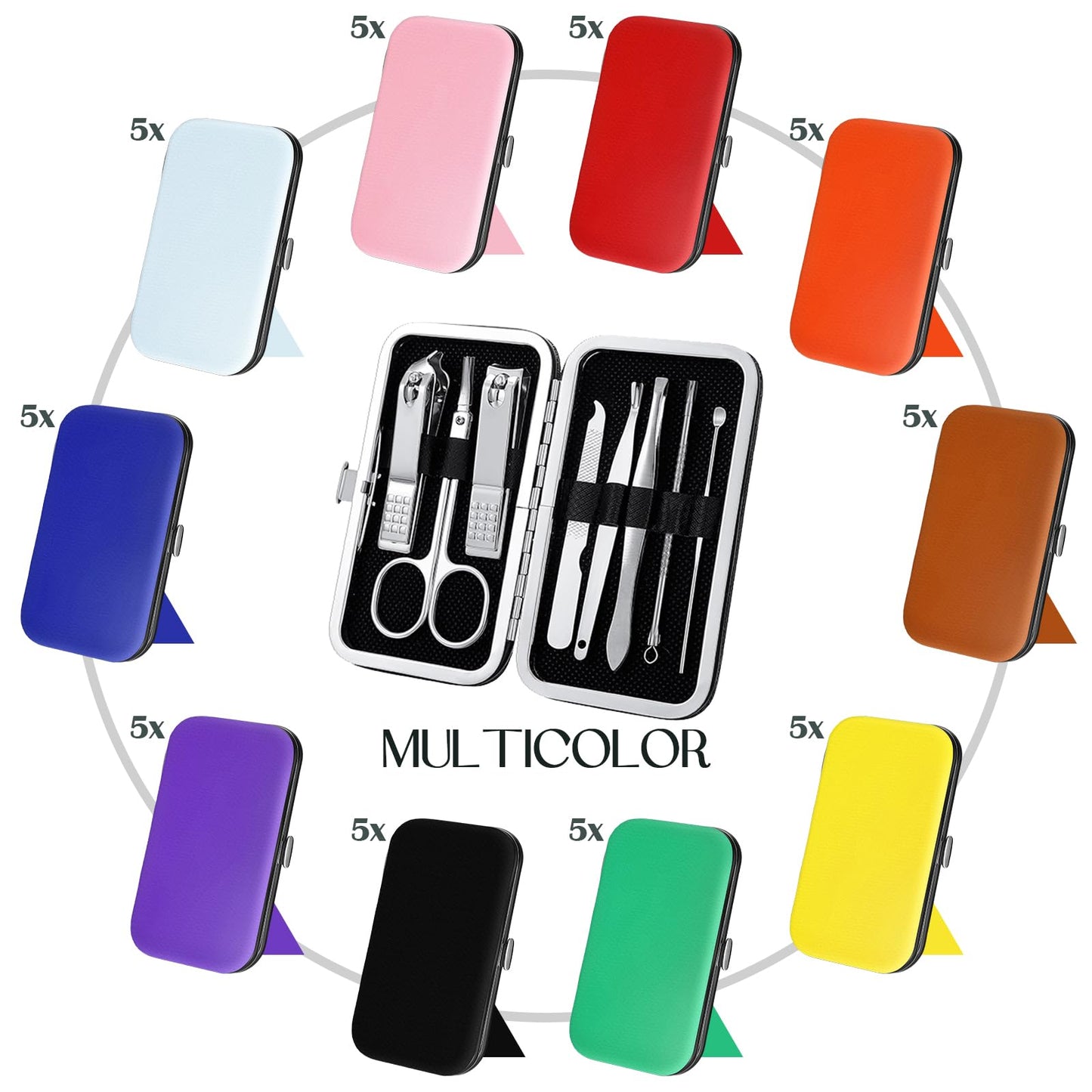 WILLBOND 50 Sets Manicure Set Bulk Gifts for Father's Day, 8 in 1 Nail Clippers Kit with Travel Case, Nail Care Kit Stainless Steel Pedicure Grooming Tools for Family(Classic Style)