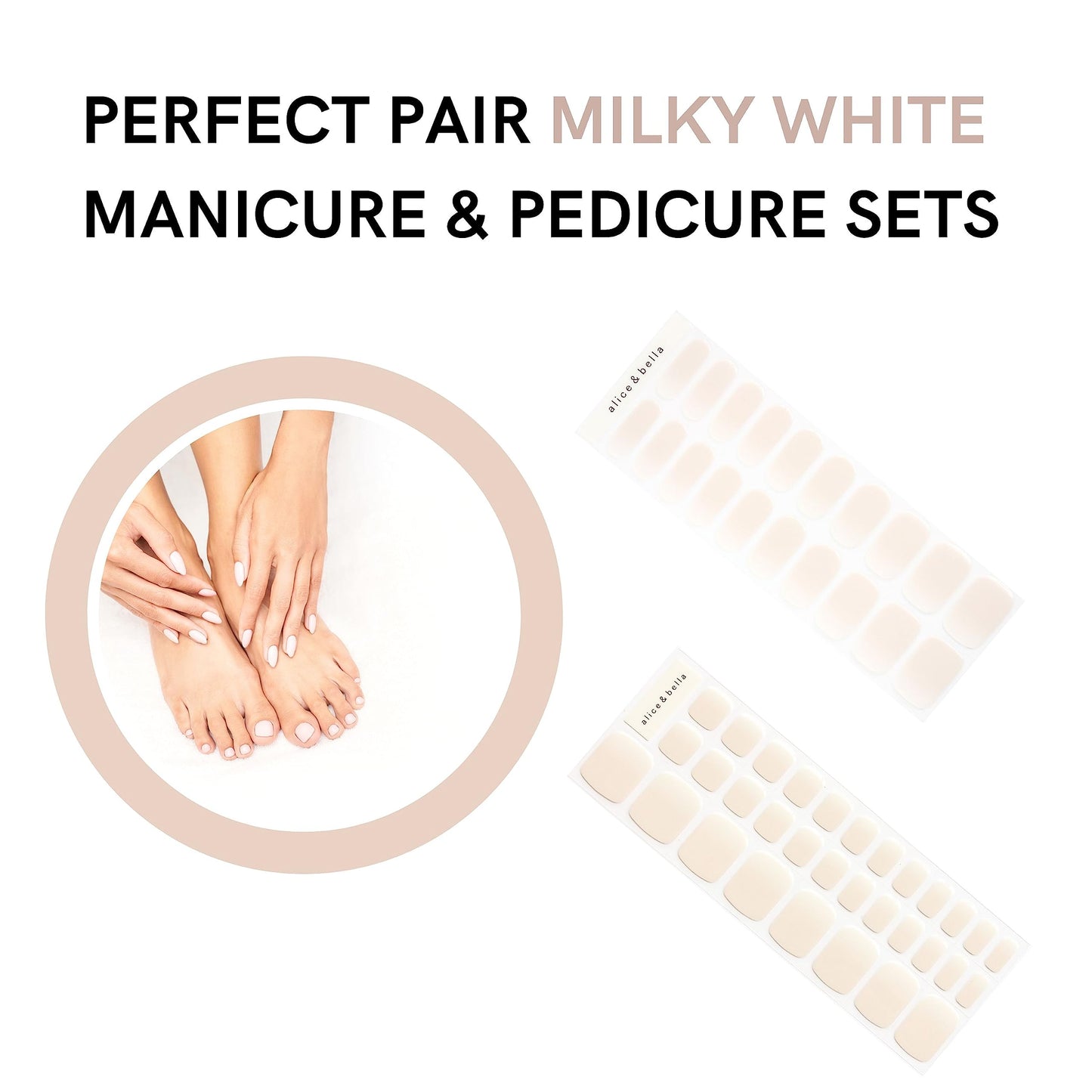 ALICE & BELLA Semi Cured Gel Nail Strips-20 PCS Pure Milky White Nail Strengthening Gel Stickers, Use with UV Light Lamp, Salon Quality Manicure Wraps (Milky White)