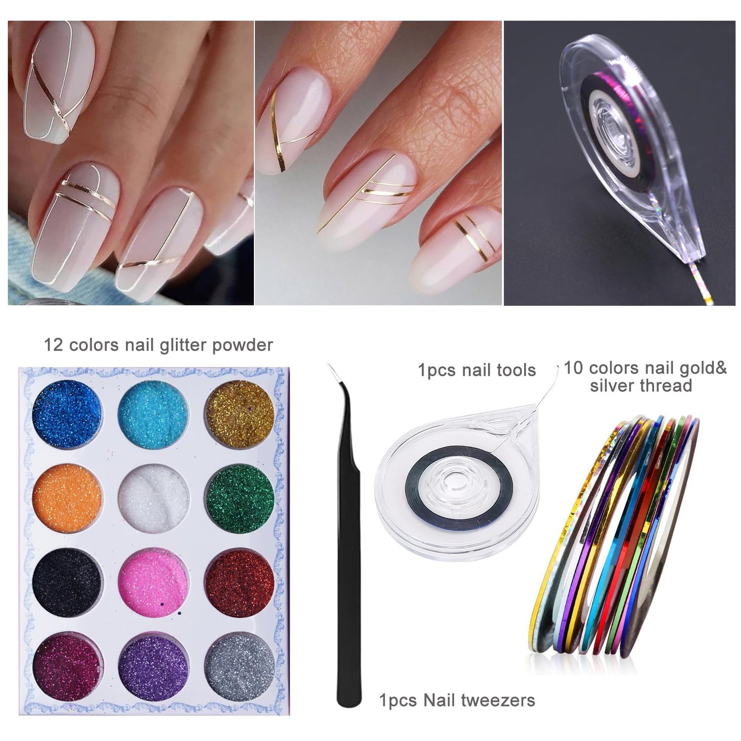 GZMAYUEN Nail Art Kit, Holographic Nail Sequins Shapes, Nail Gliiter Powder, Nail Stickers, Nail Art Brushes Set, DIY Design Manicure Decorations Sets for Nail Art