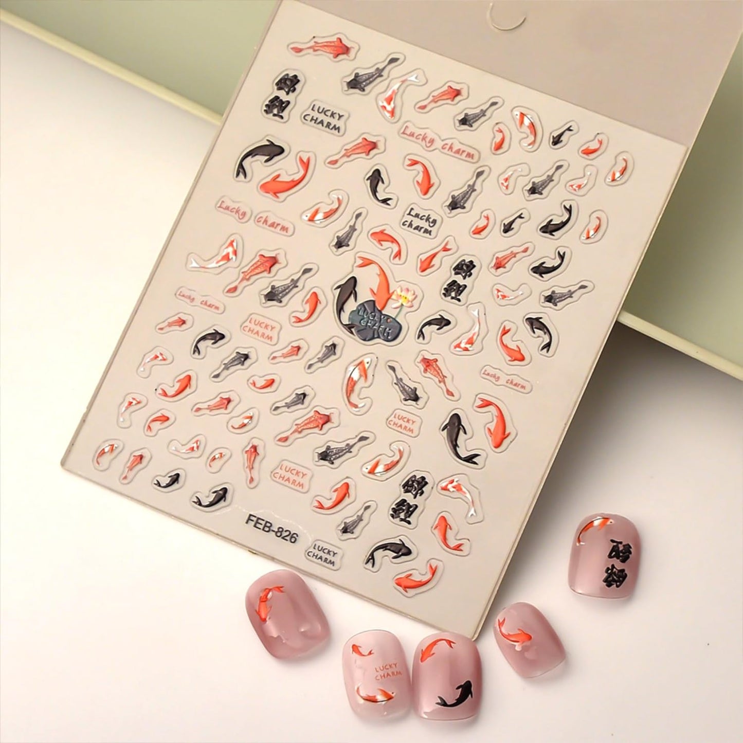 Spring Summer Nail Art Stickers 5D Embossed Nail Decals for Acrylic Nails Black Red Koi Fish Nail Stickers for Nail Art Self Adhesive Nail Design Supplies for Women Girls